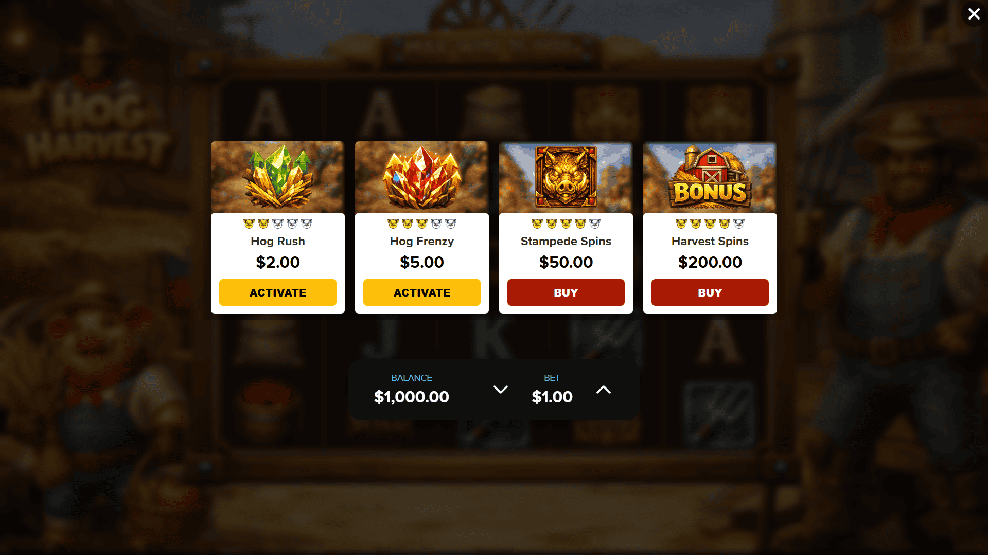 Hog Harvest bonus buy menu