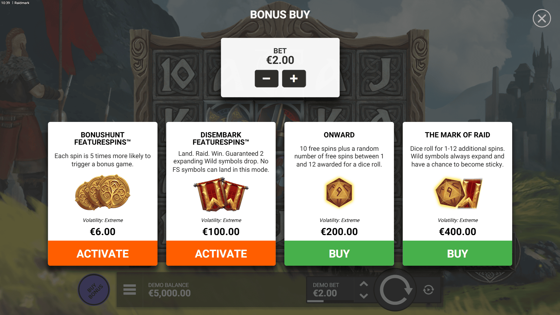 Raidmark bonus buy menu