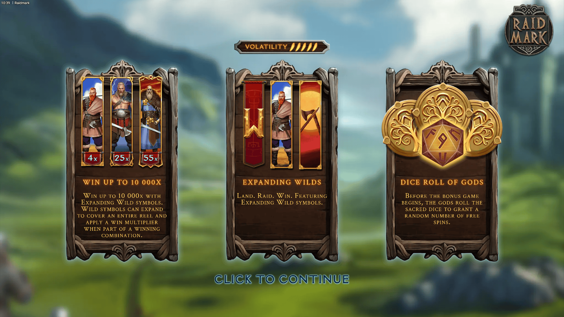 Raidmark slot intro screen