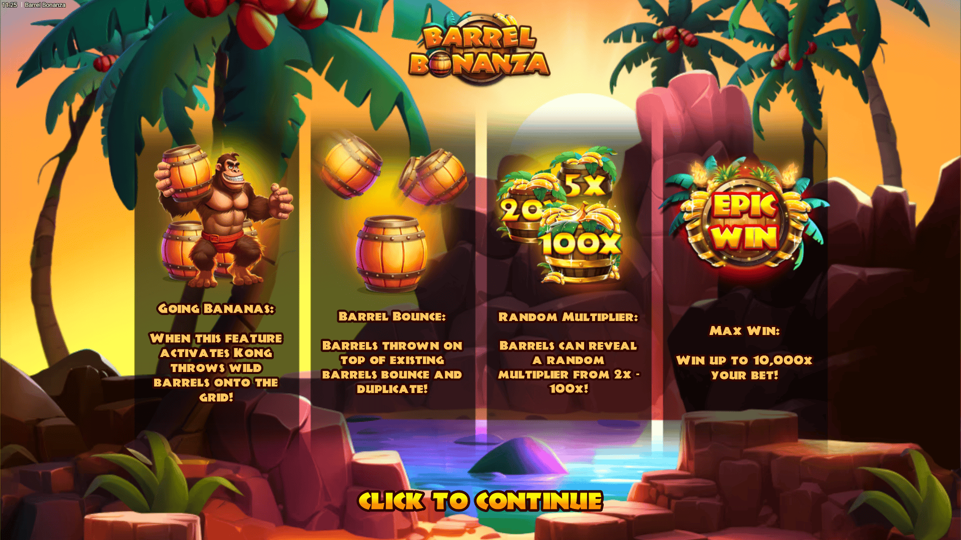 Barrel Bonanza slot intro screen