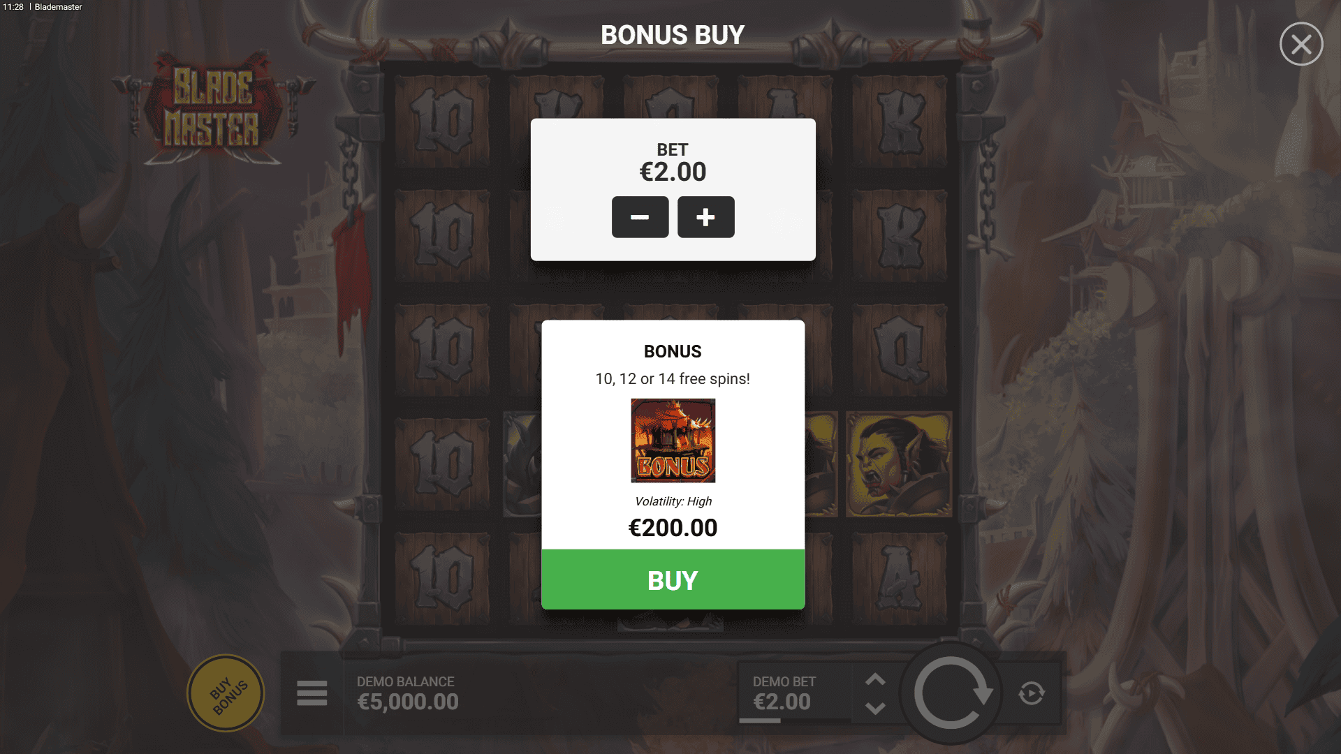 Blade Master bonus buy menu