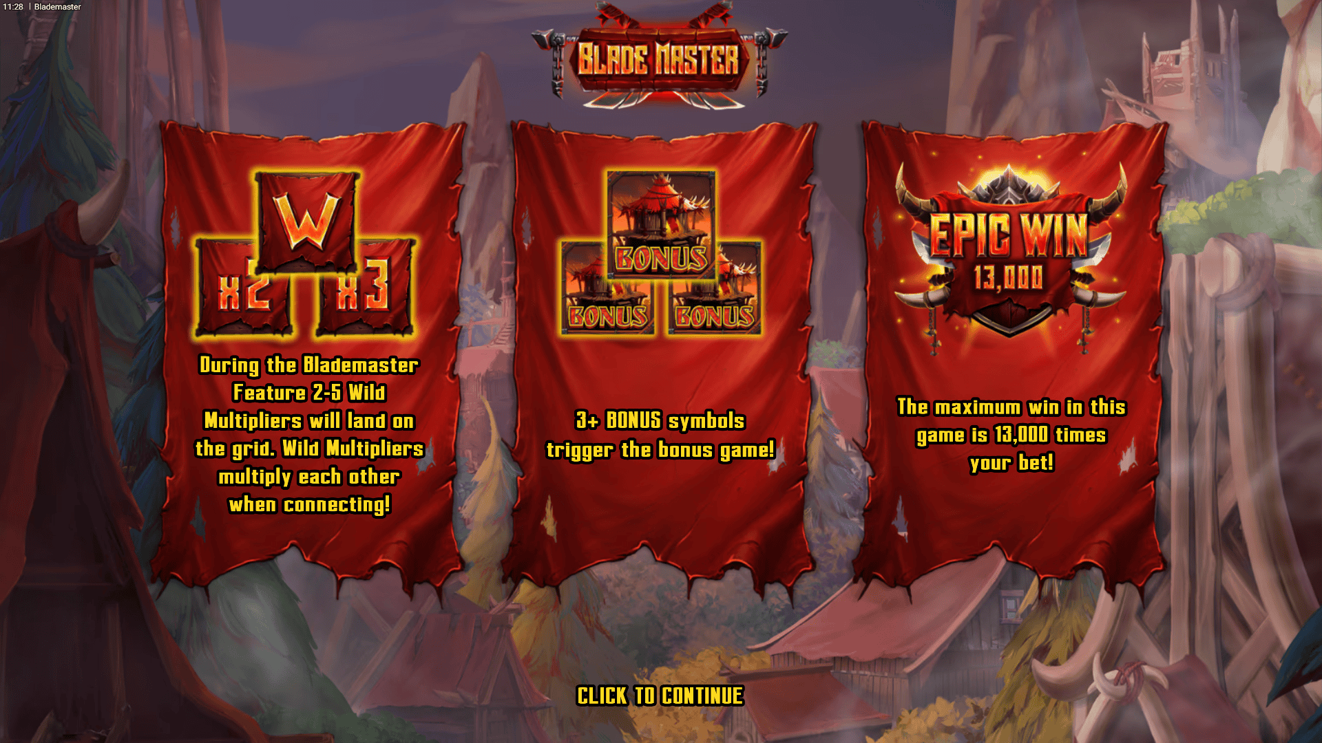 Blade Master slot intro screen