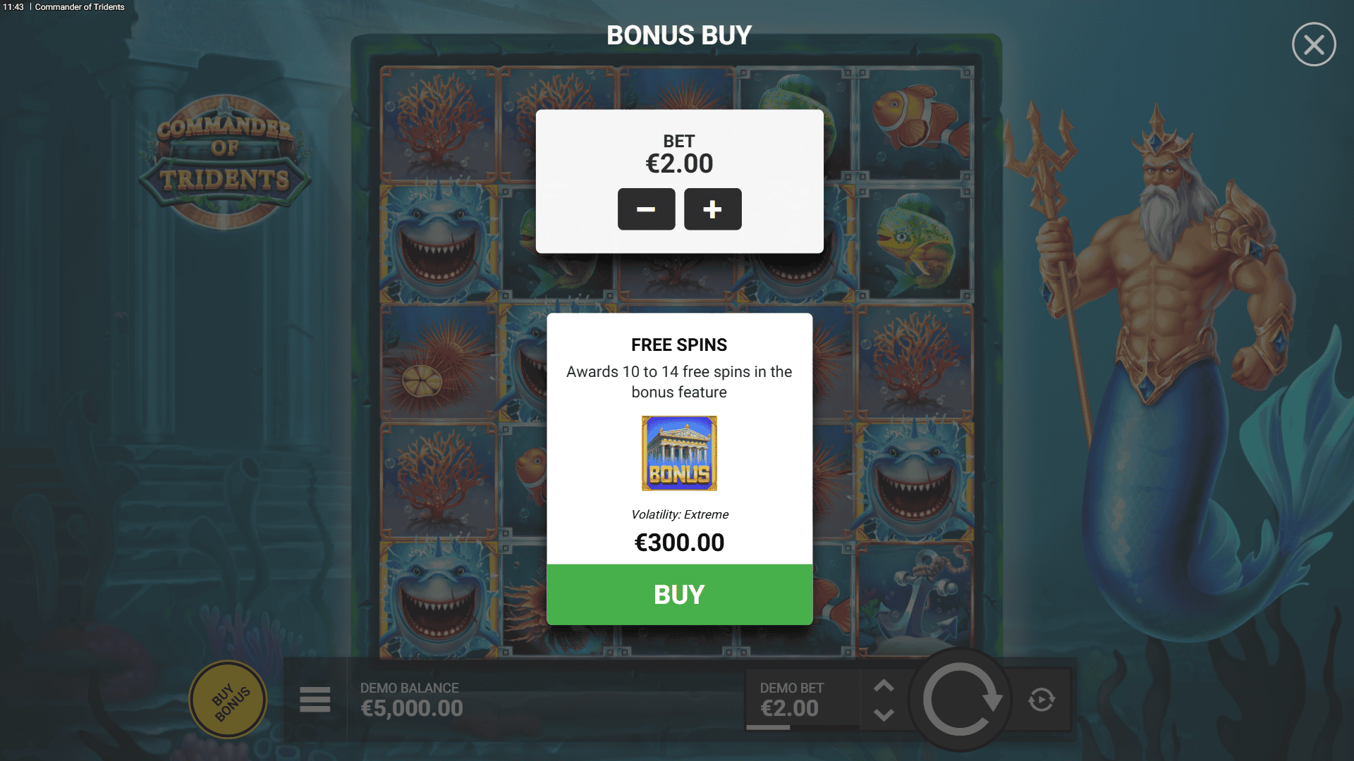 Commander of Tridents bonus buy menu