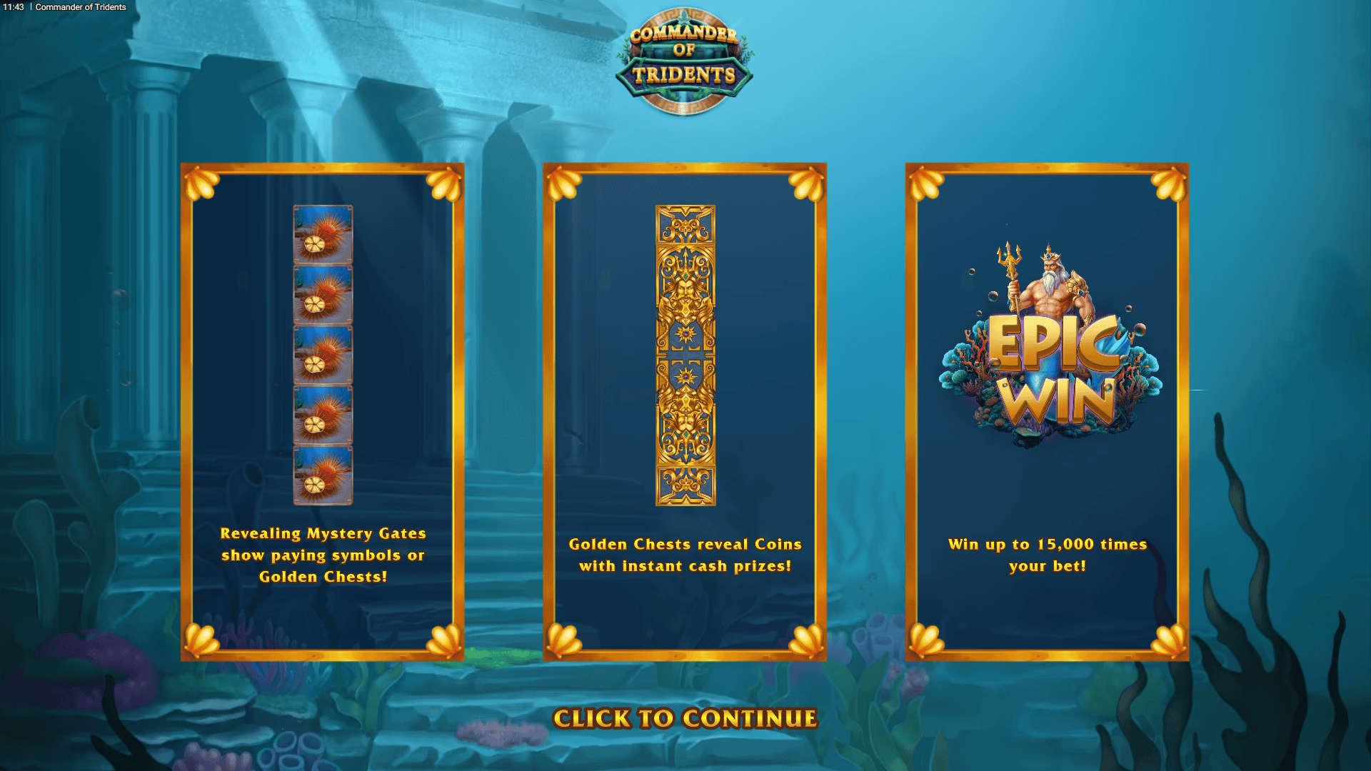 Commander of Tridents slot intro screen