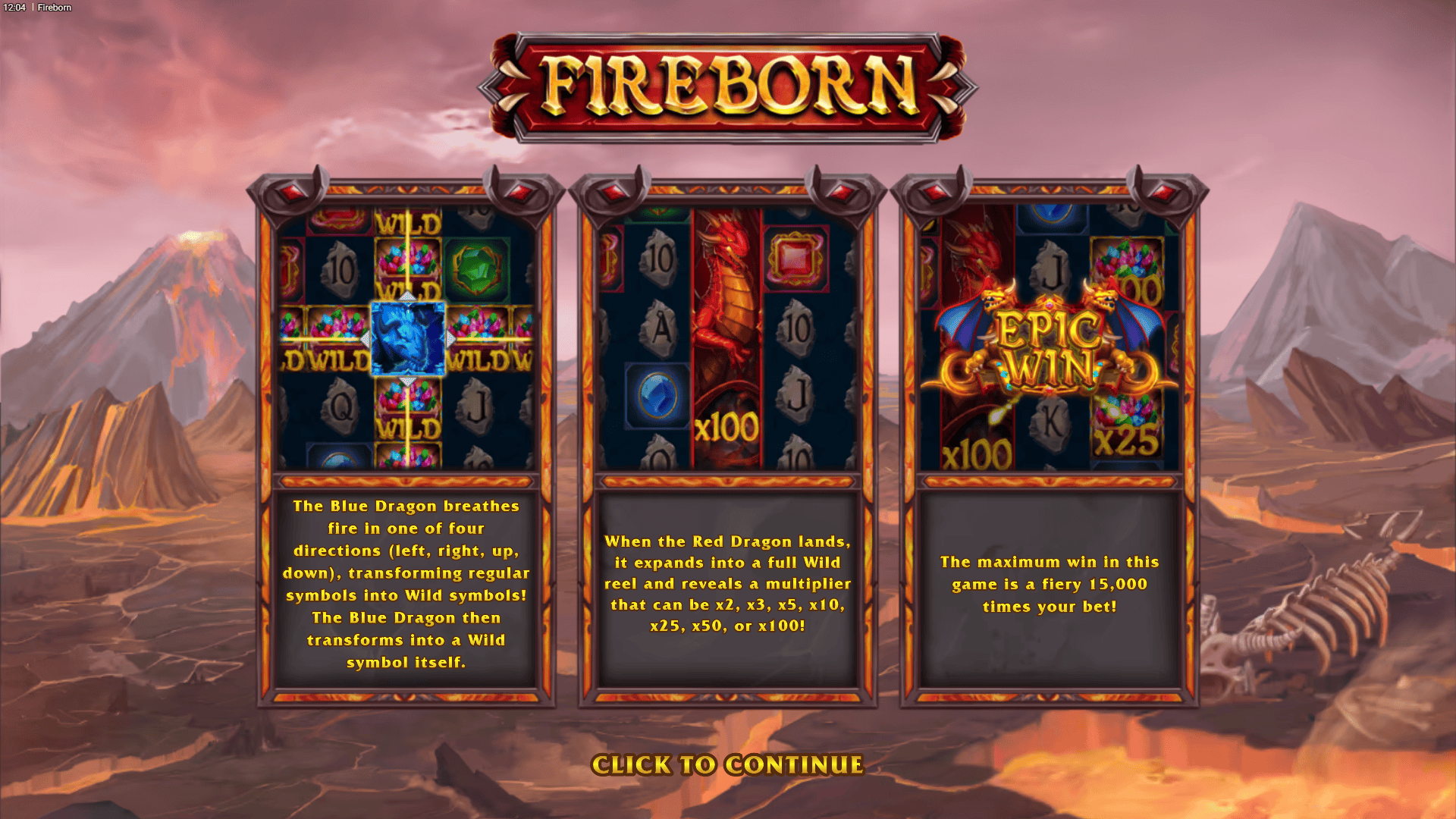 Fireborn slot intro screen