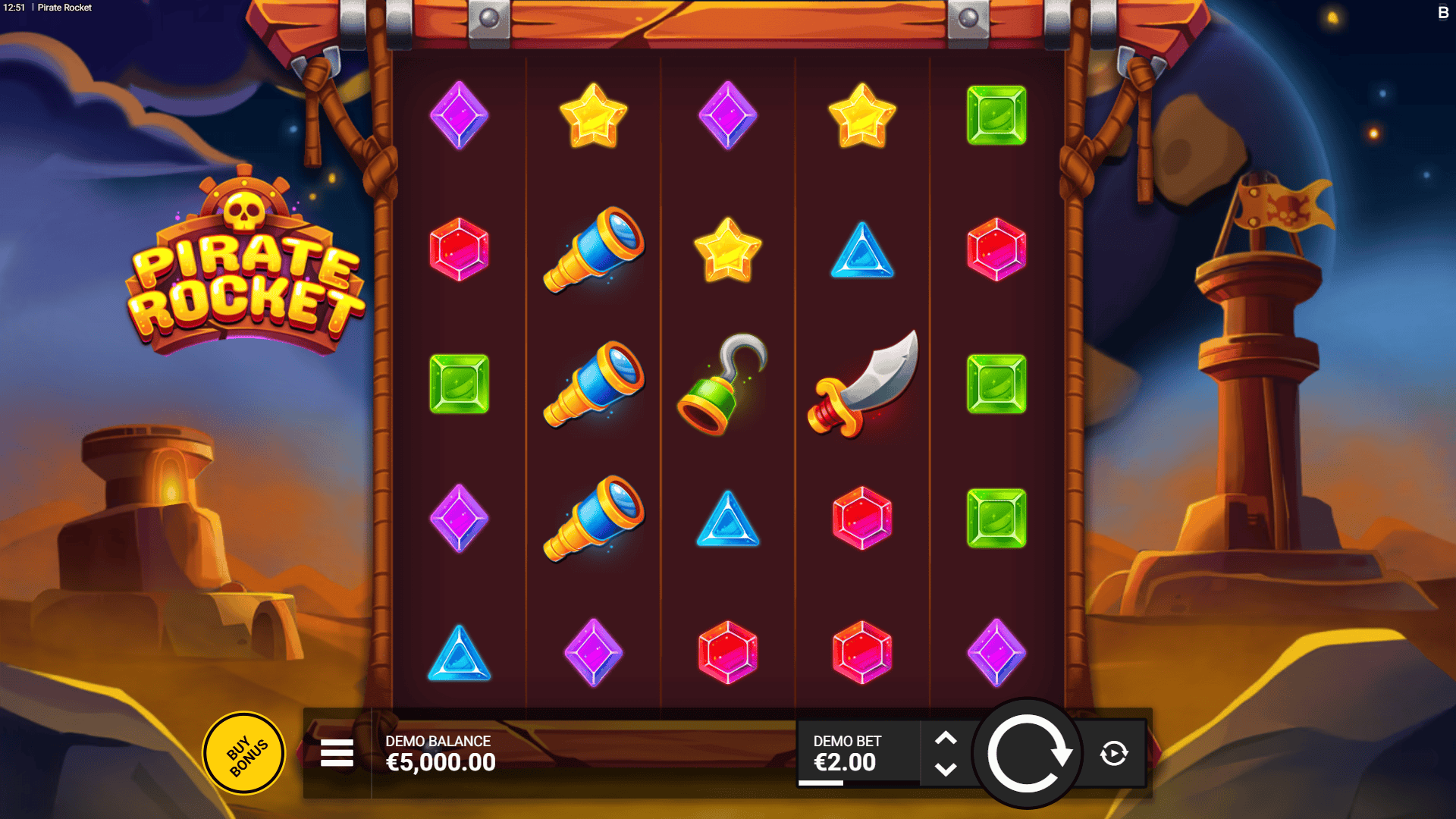 Pirate Rocket slot gameplay reels