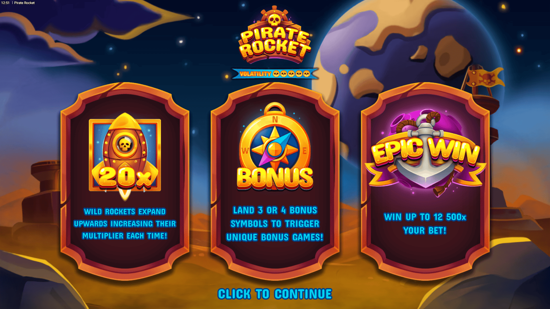 Pirate Rocket slot intro screen