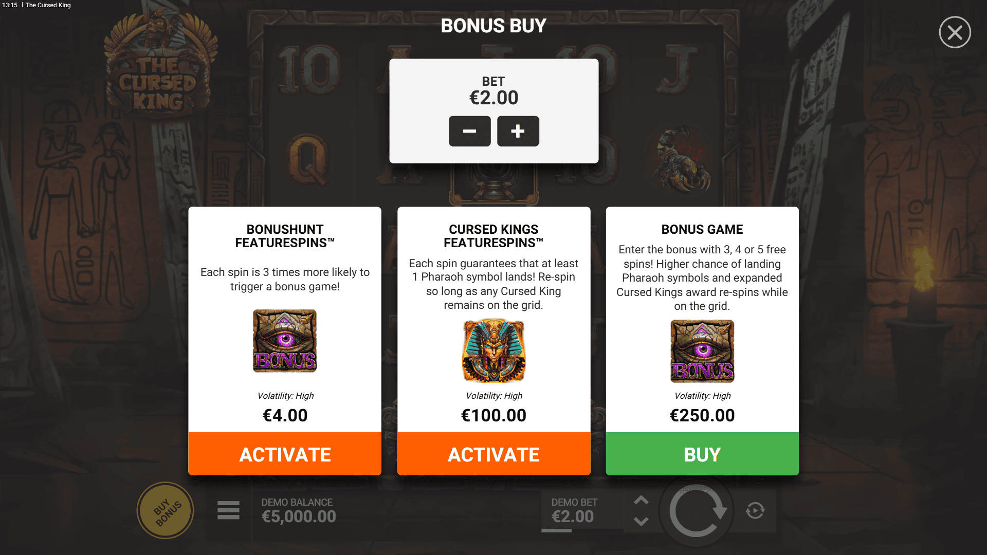 The Cursed King bonus buy menu