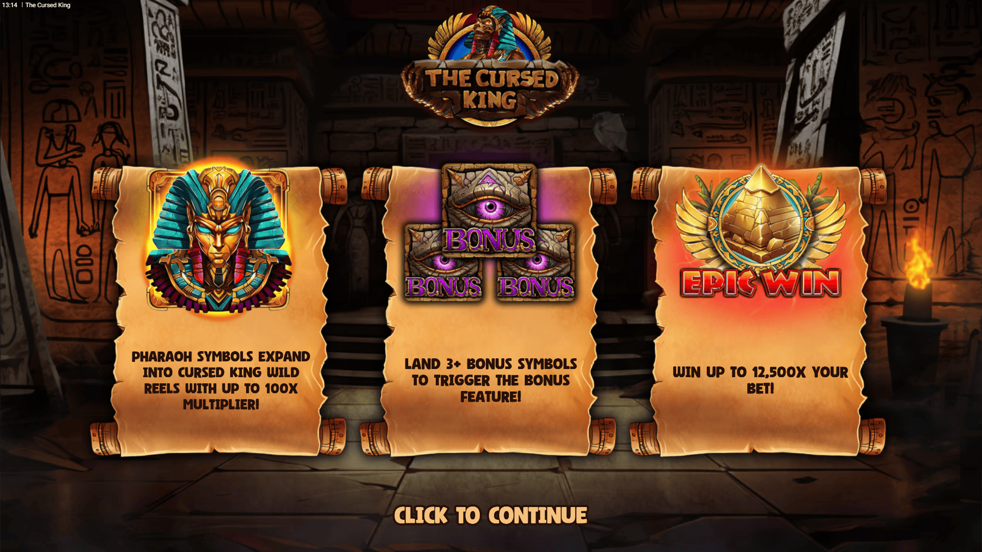 The Cursed King slot intro screen