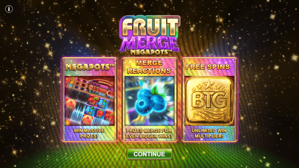Big time gaming fruit merge megapots intro screen