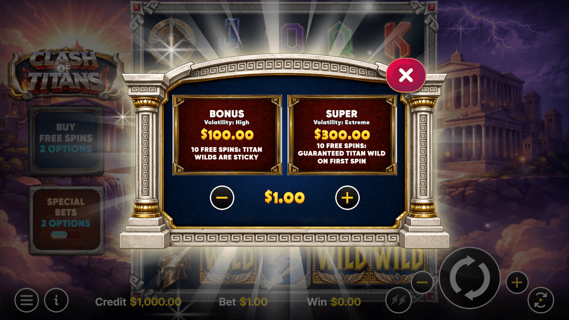 Clash of Titans bonus buy menu