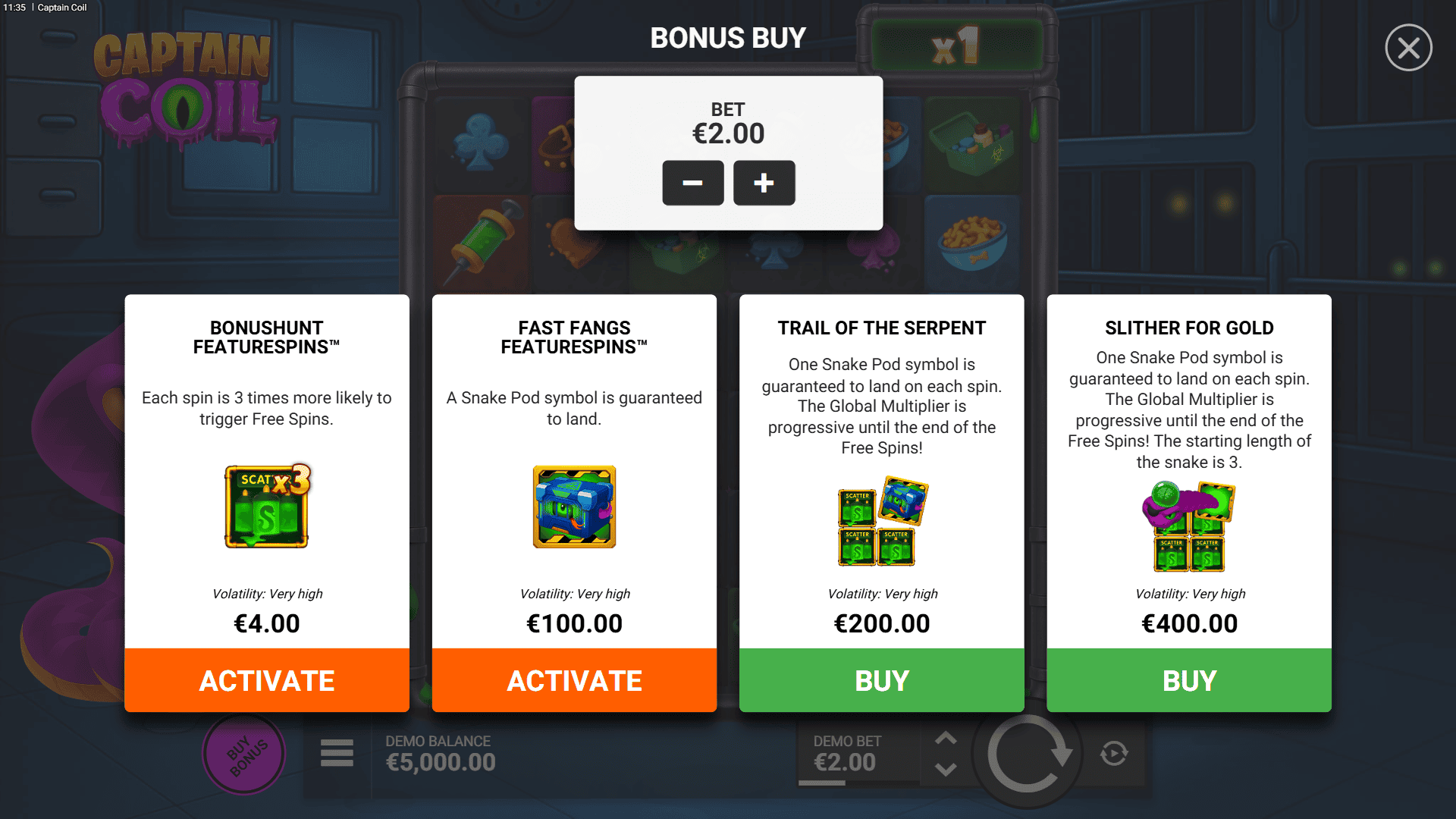 Captain Coil bonus buy menu