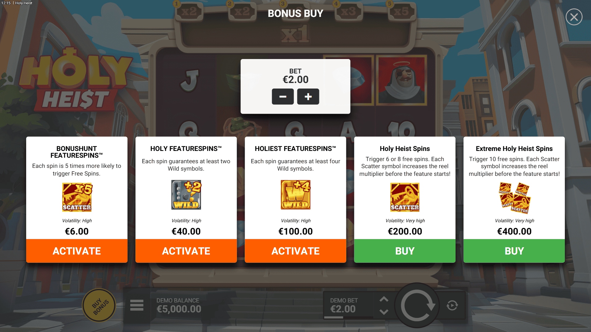 Holy Heist bonus buy menu