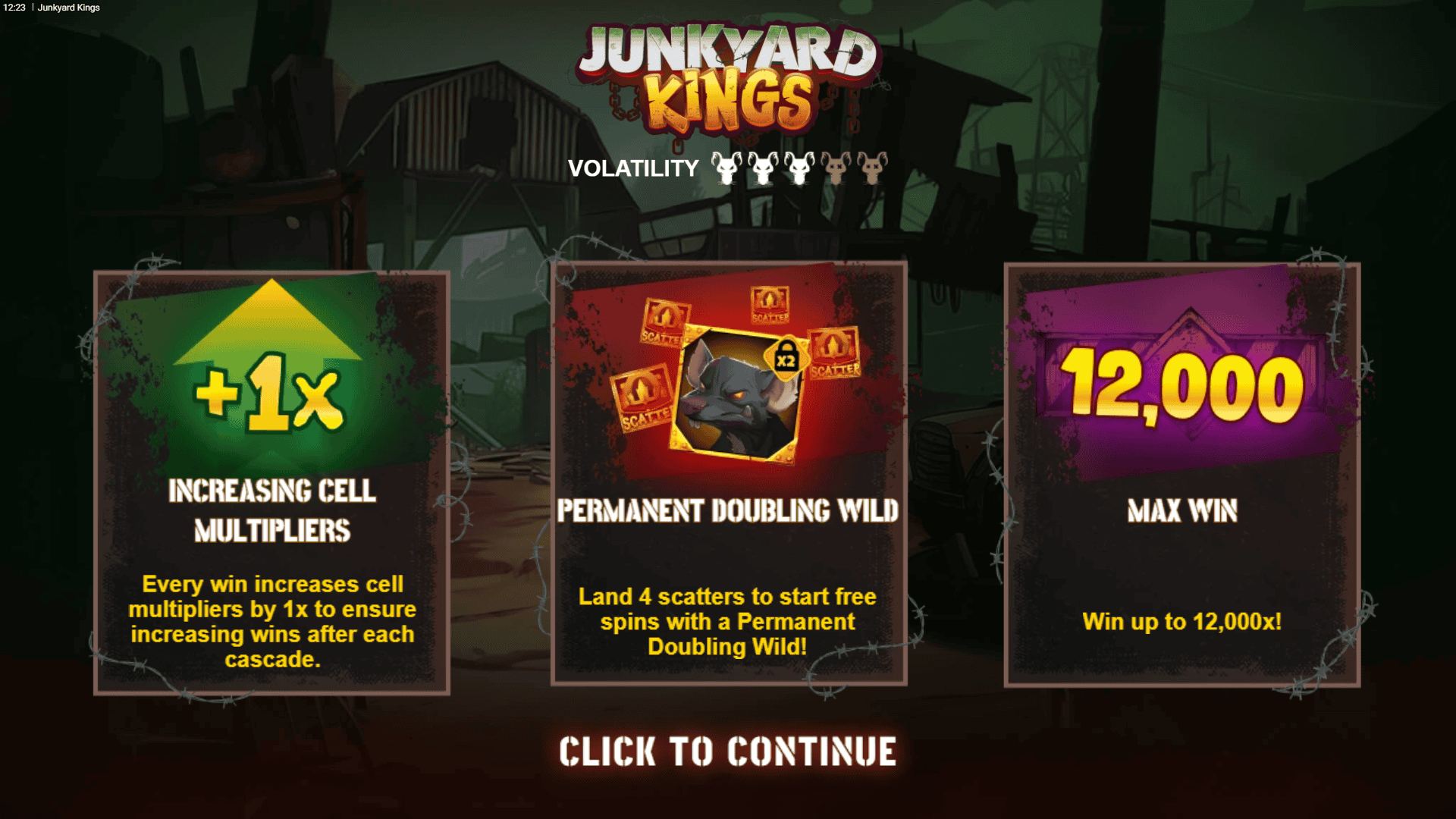 Junkyard Kings slot intro screen