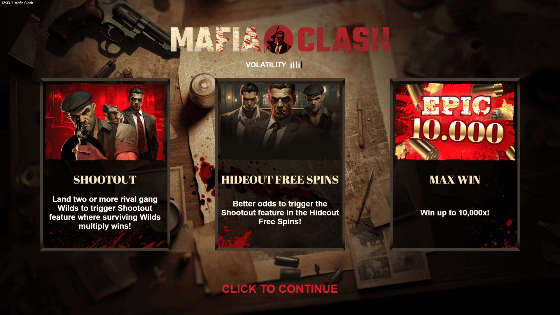 Mafia Clash slot intro screen