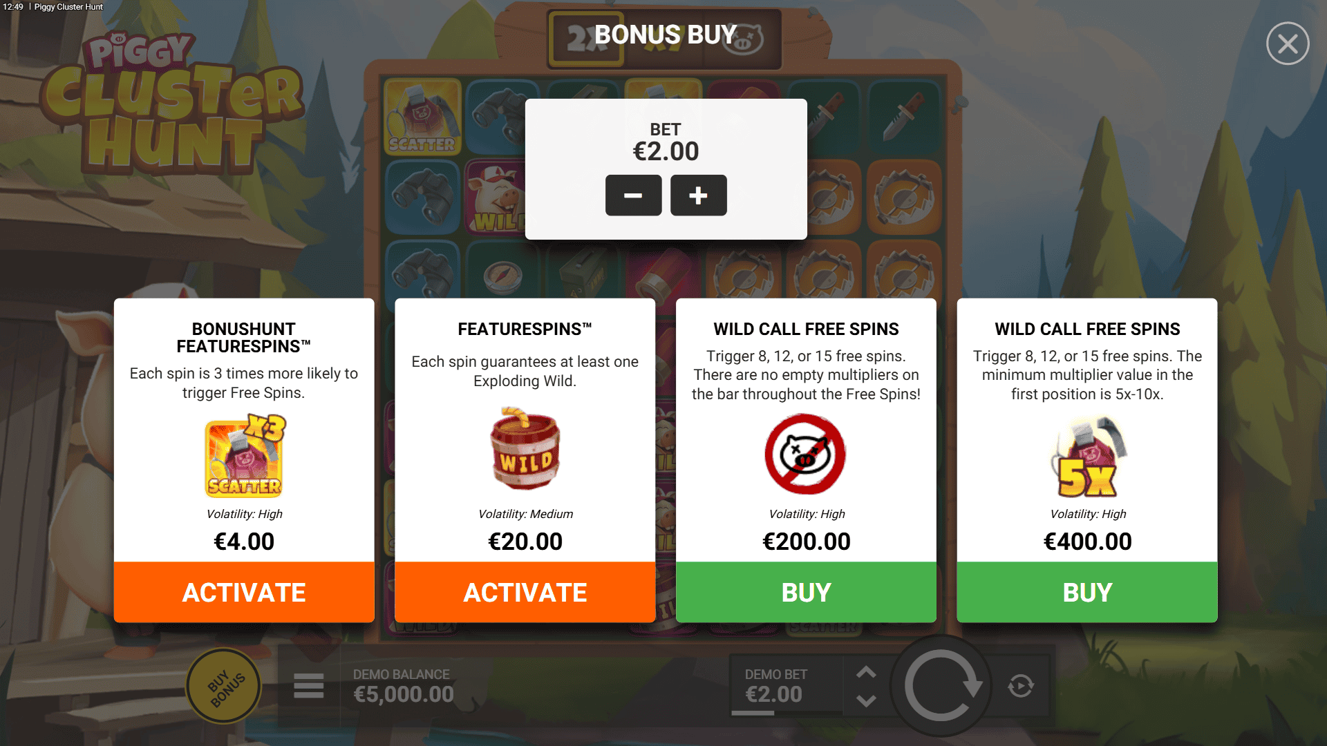 Piggy Cluster Hunt bonus buy menu
