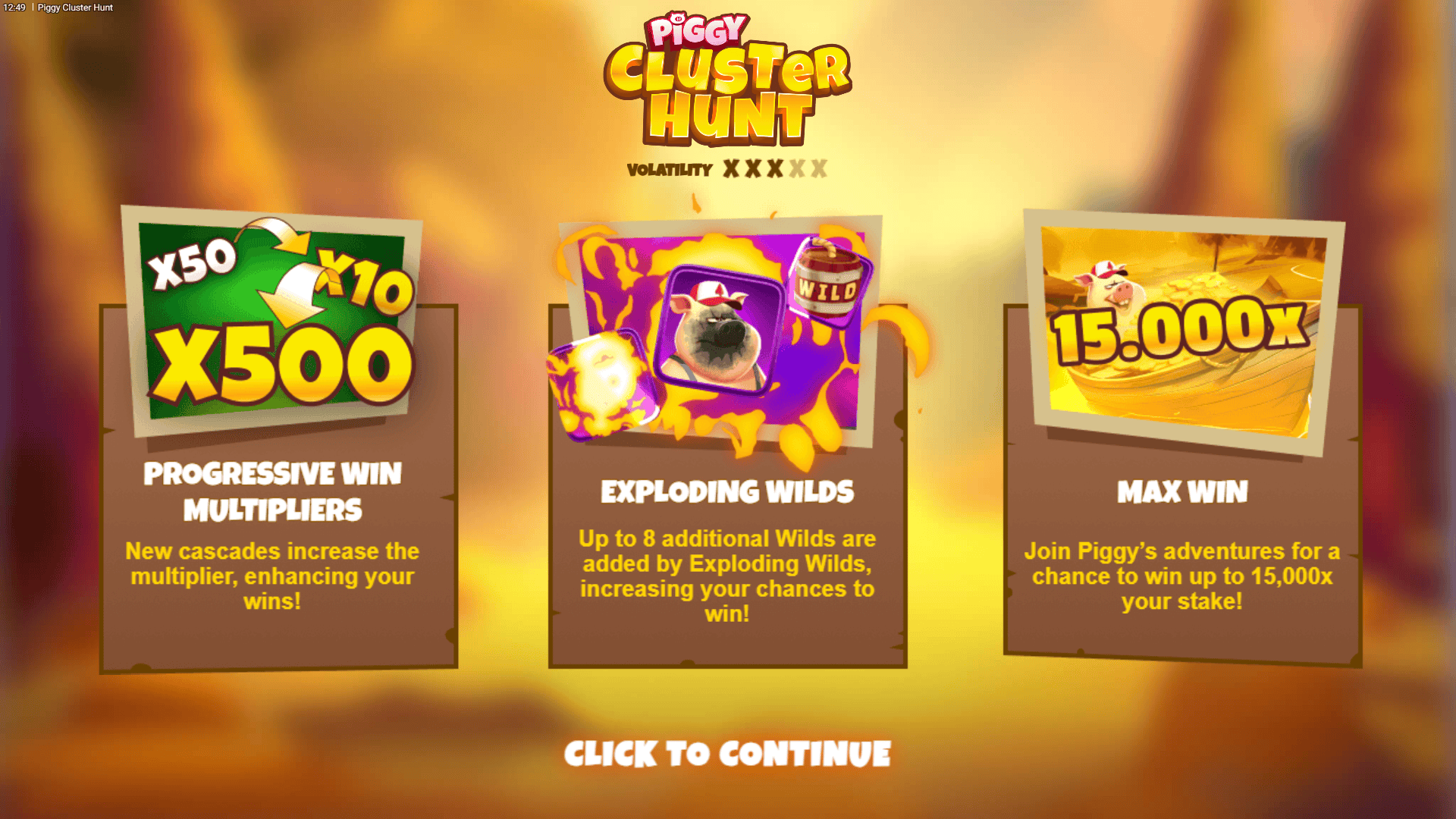 Piggy Cluster Hunt slot intro screen