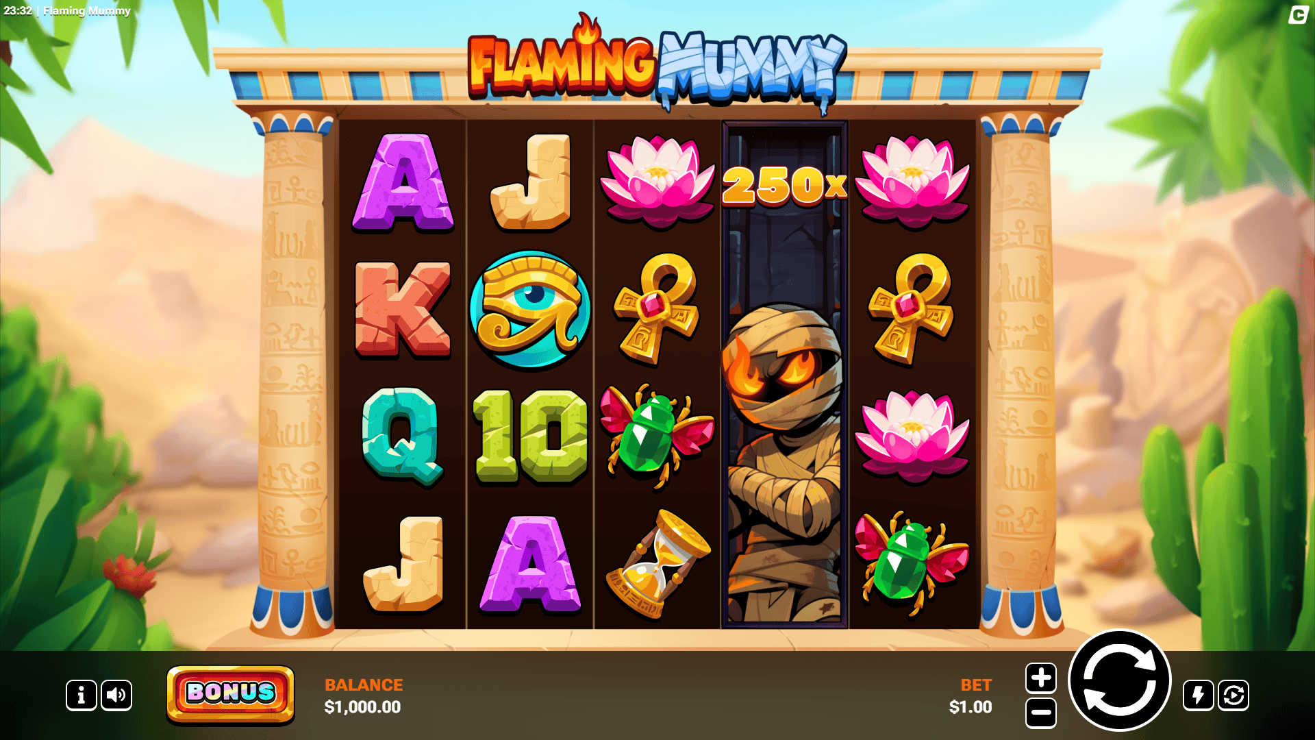 Flaming Mummy slot gameplay reels