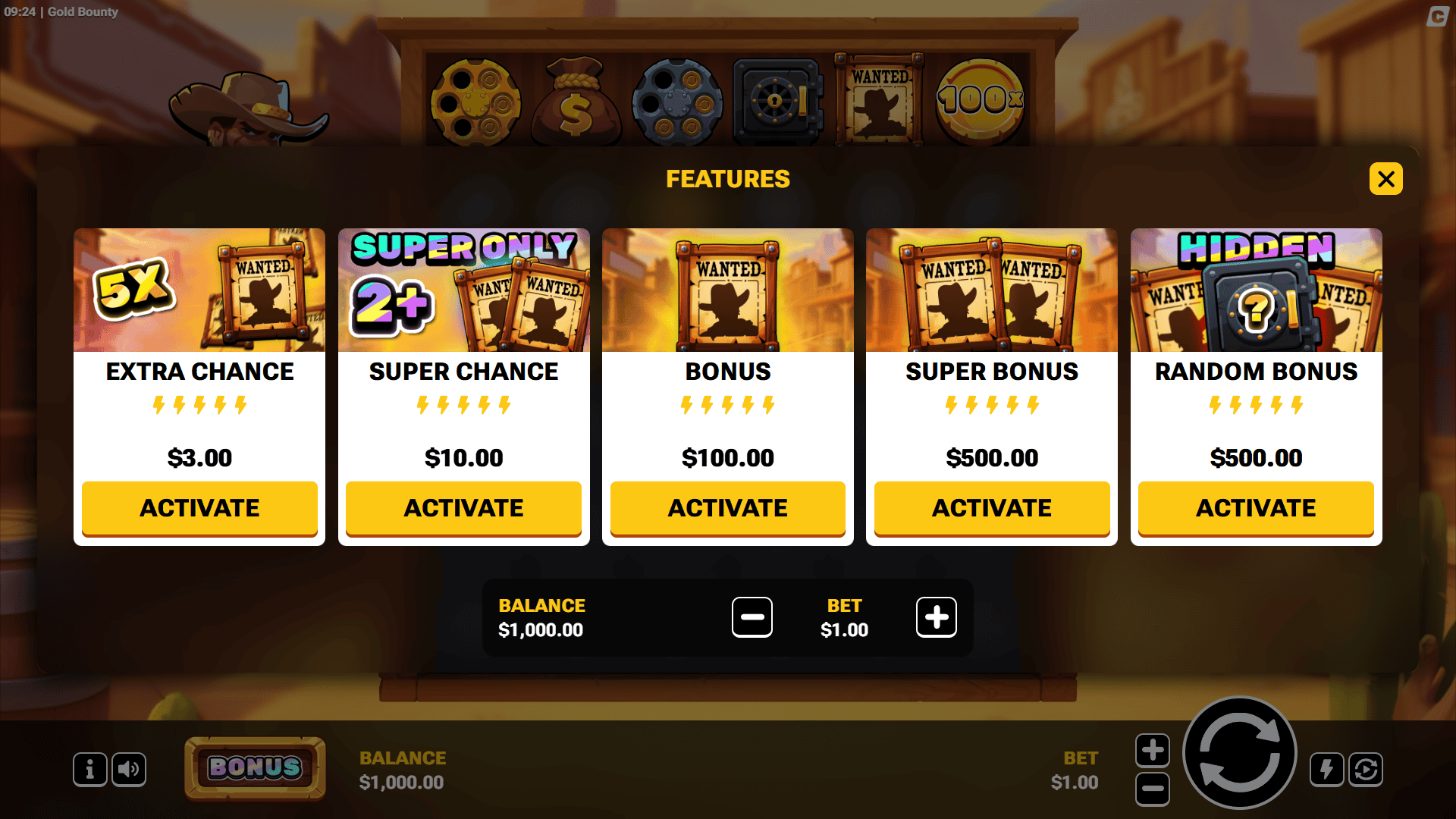 Gold Raiders bonus buy menu