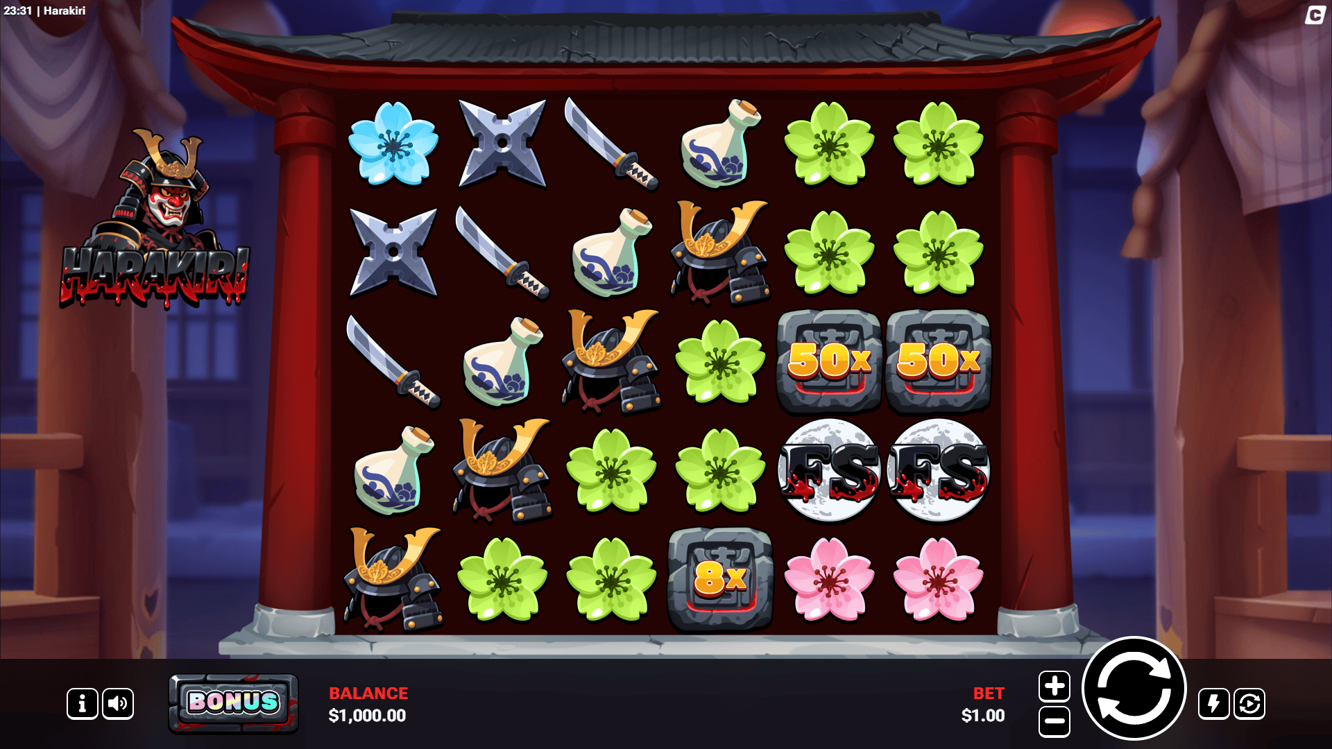 Harakiri slot gameplay reels