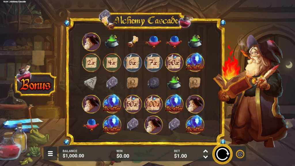 Creativecity alchemy cascade slot game preview 1