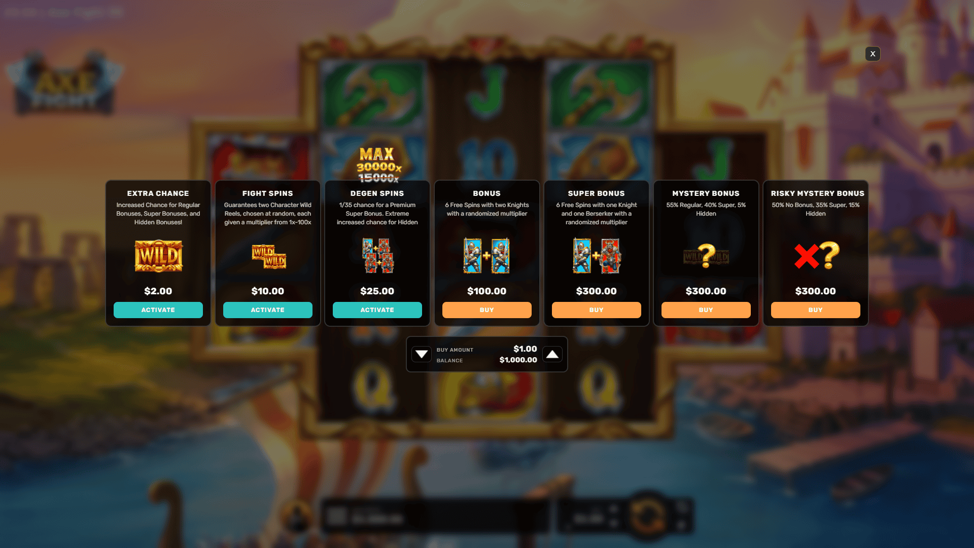 Axe Fight 98 bonus buy menu