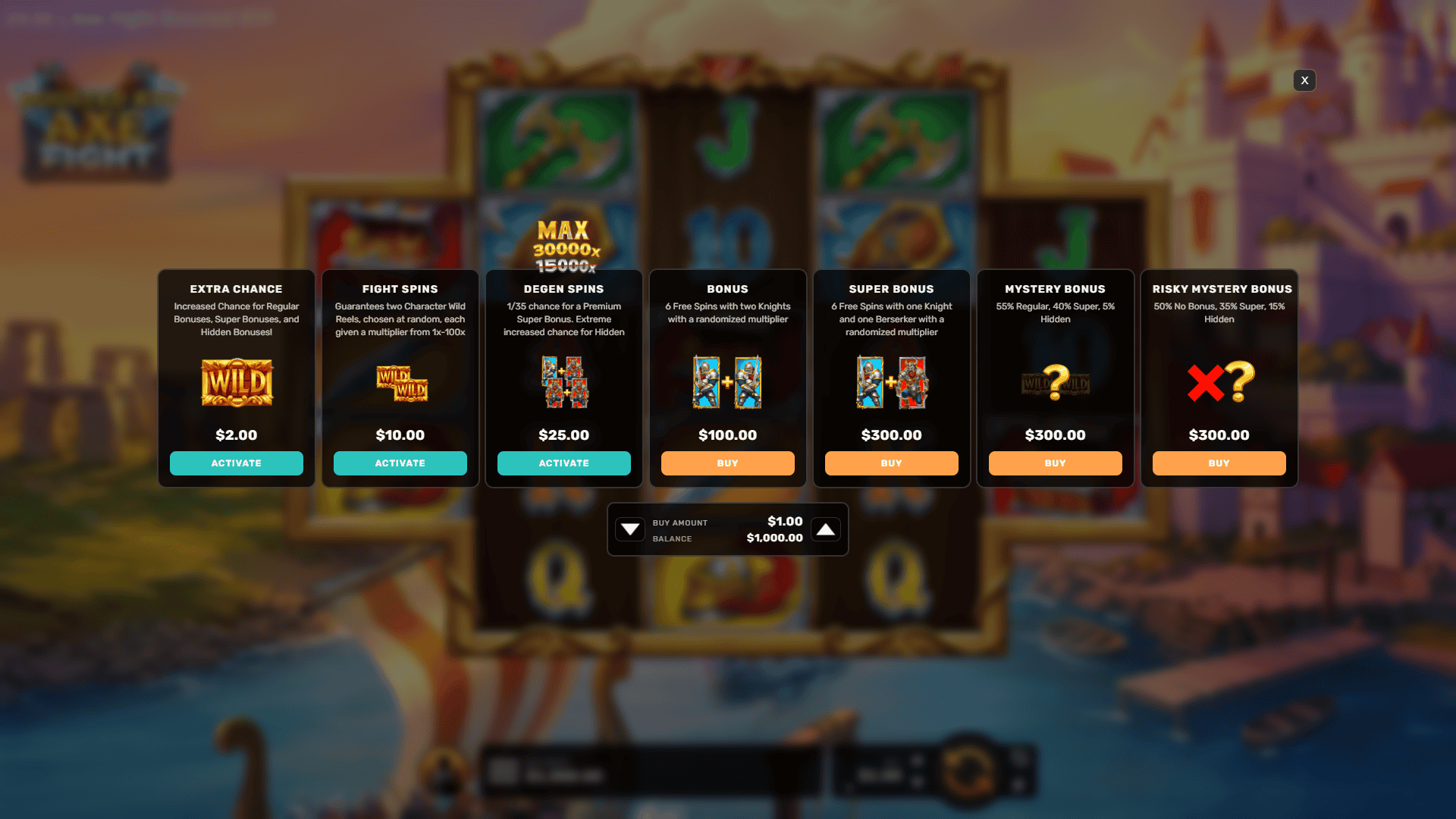 Axe Fight 98 bonus buy menu