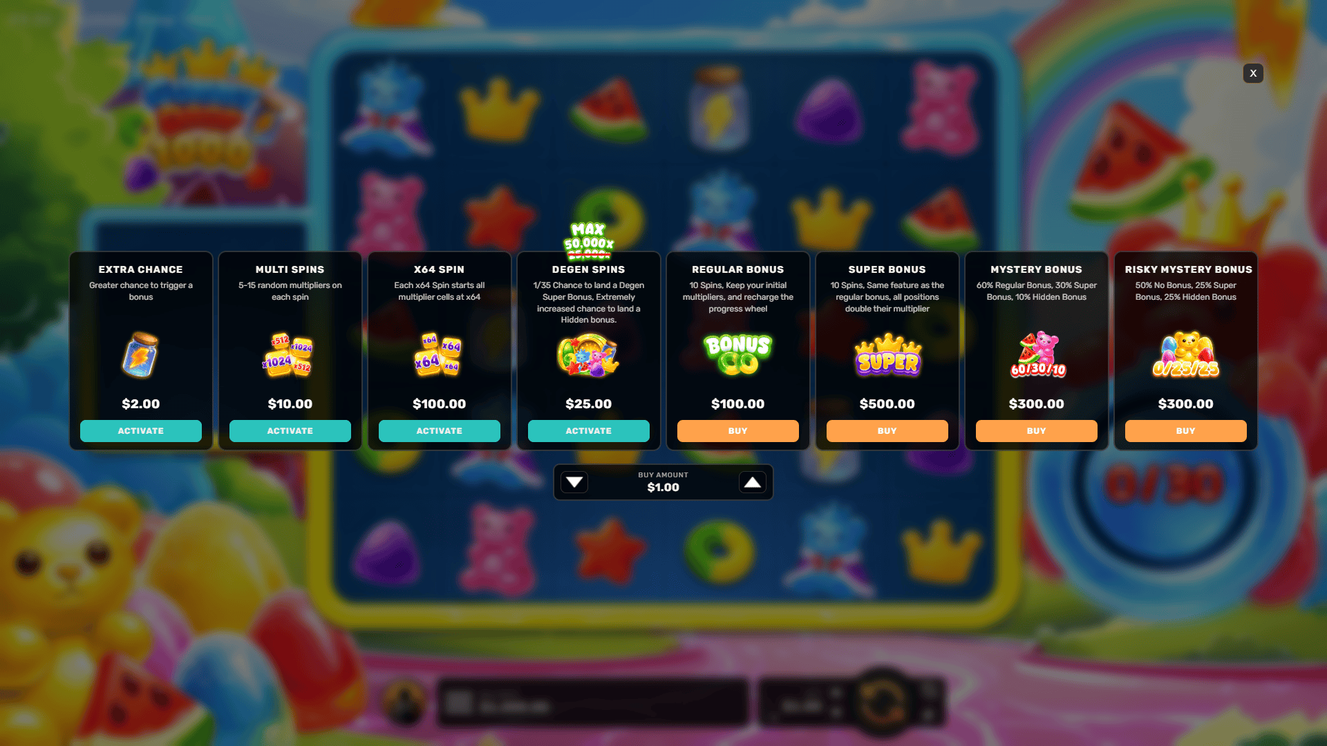 Gummy Drop 1000 bonus buy menu