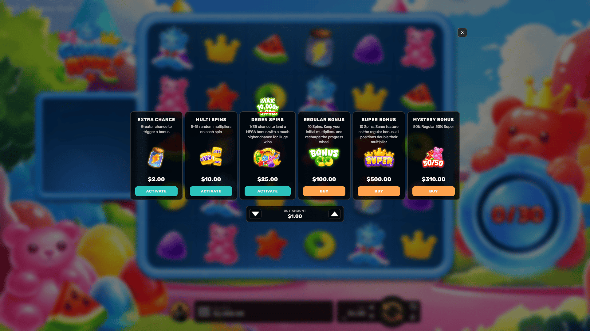 Gummy Drop bonus buy menu