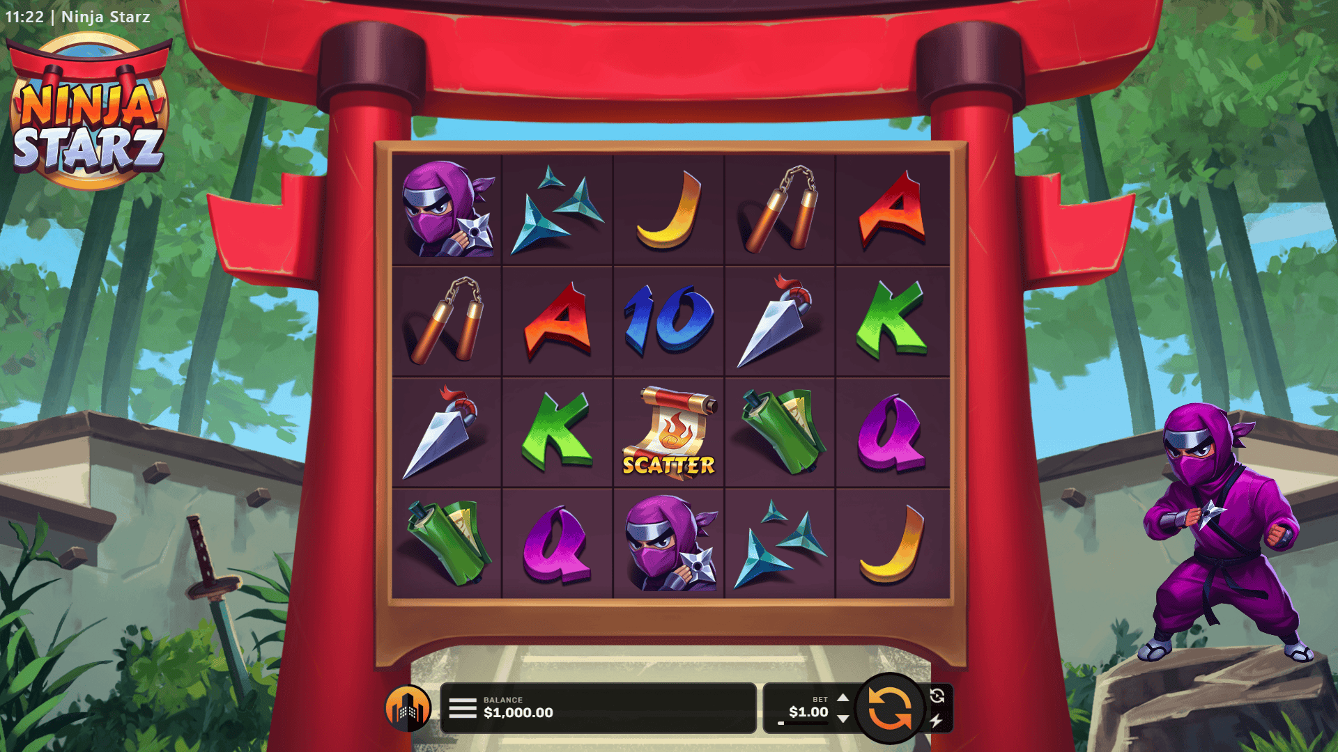 Ninja Starz slot gameplay reels