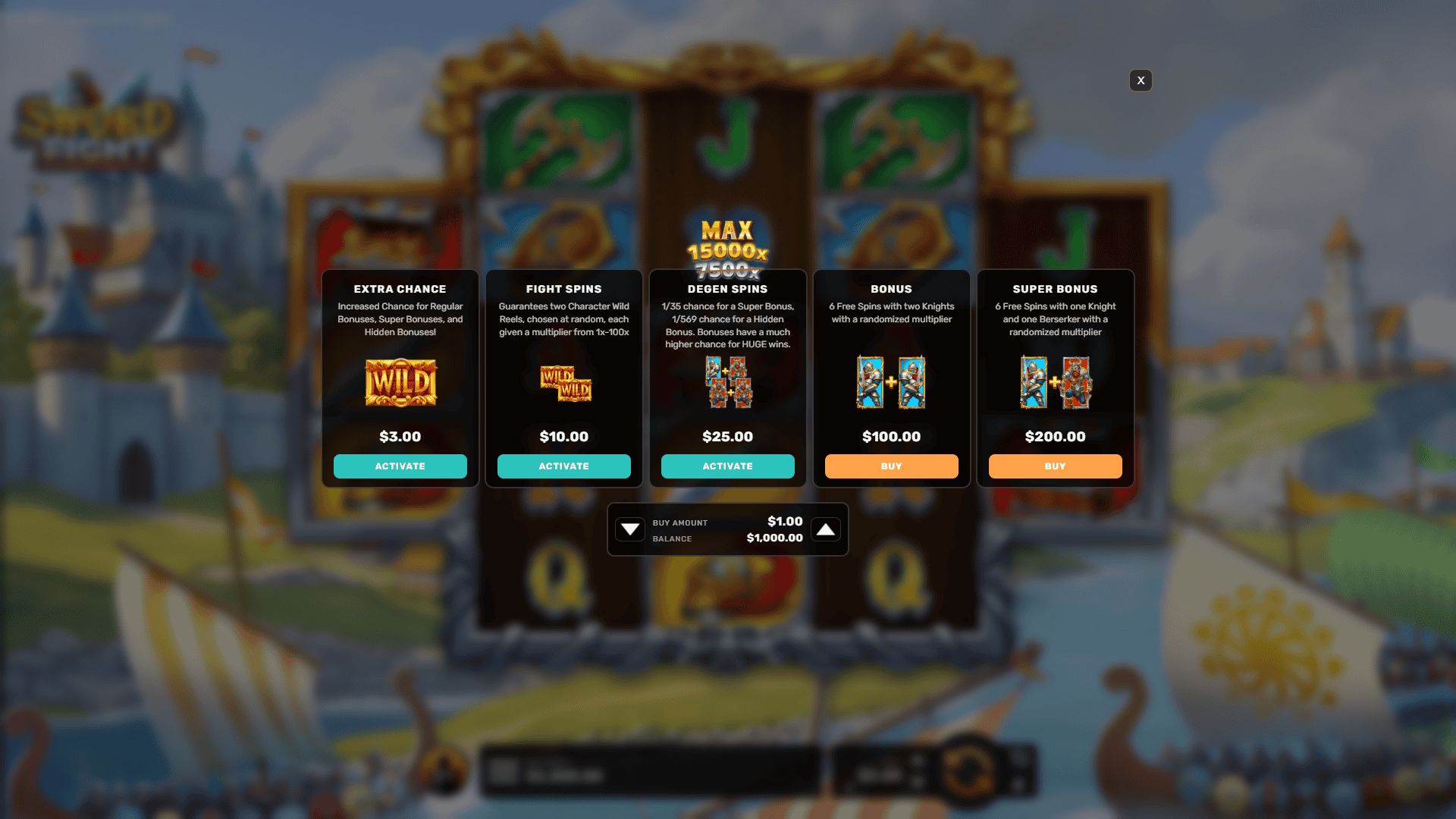 Sword Fight bonus buy menu