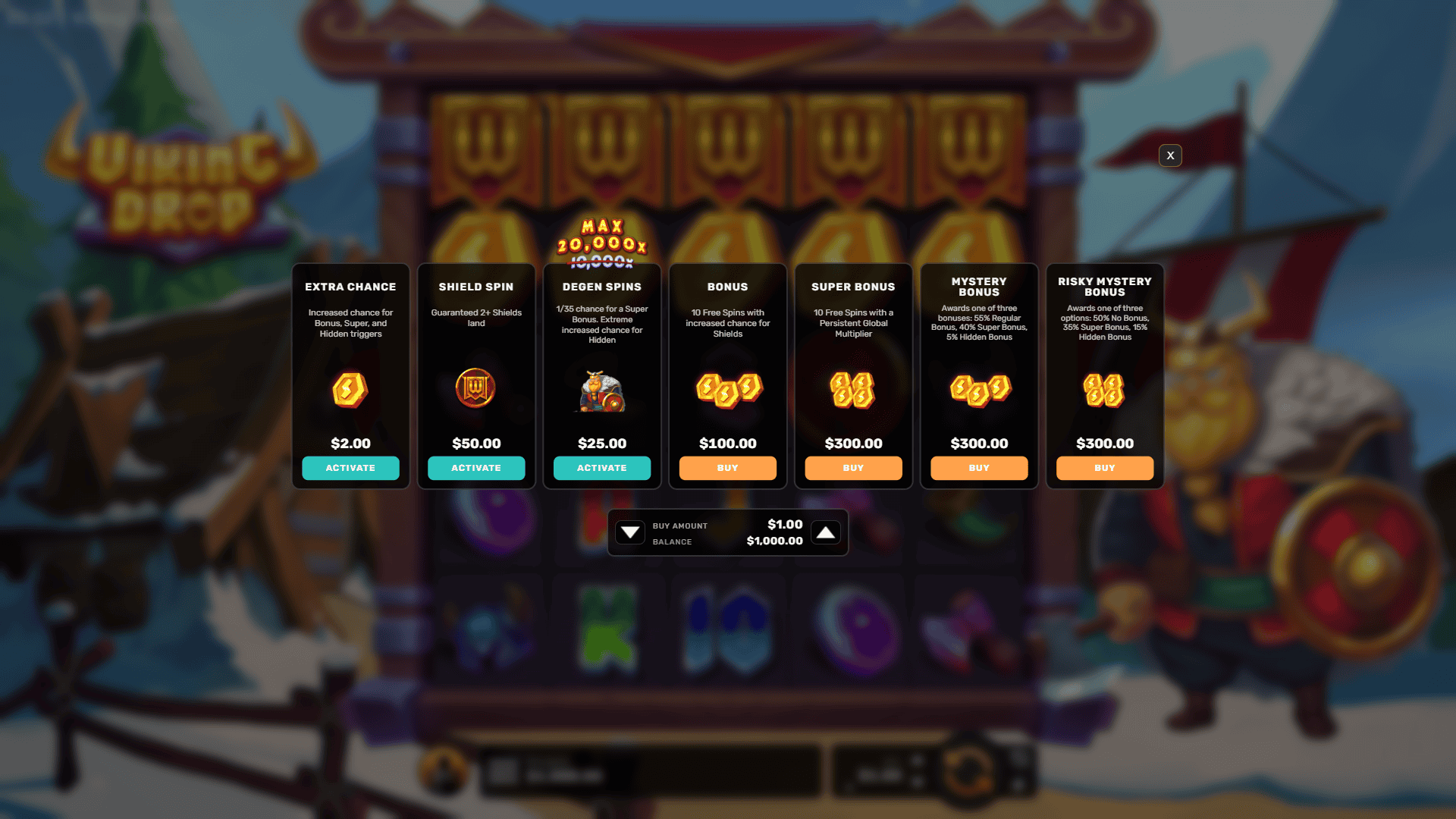 Viking Drop bonus buy menu