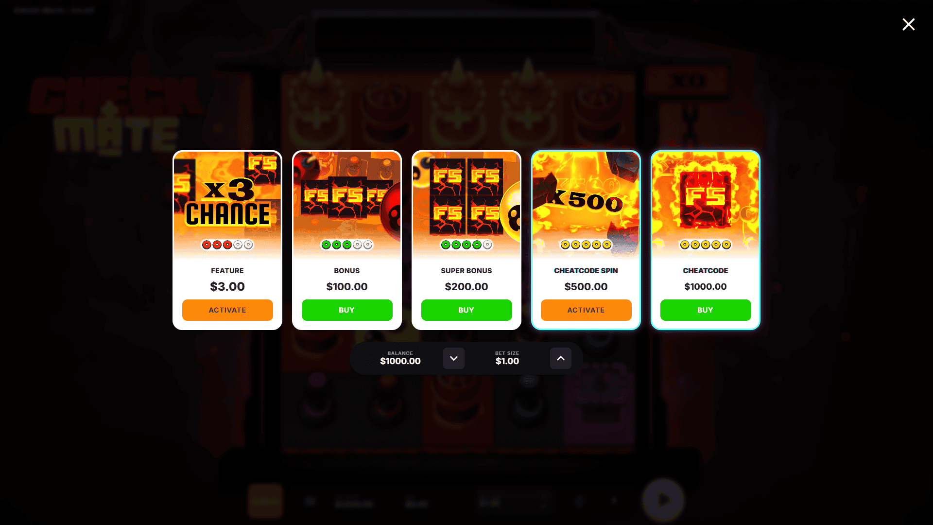 Check Mate bonus buy menu