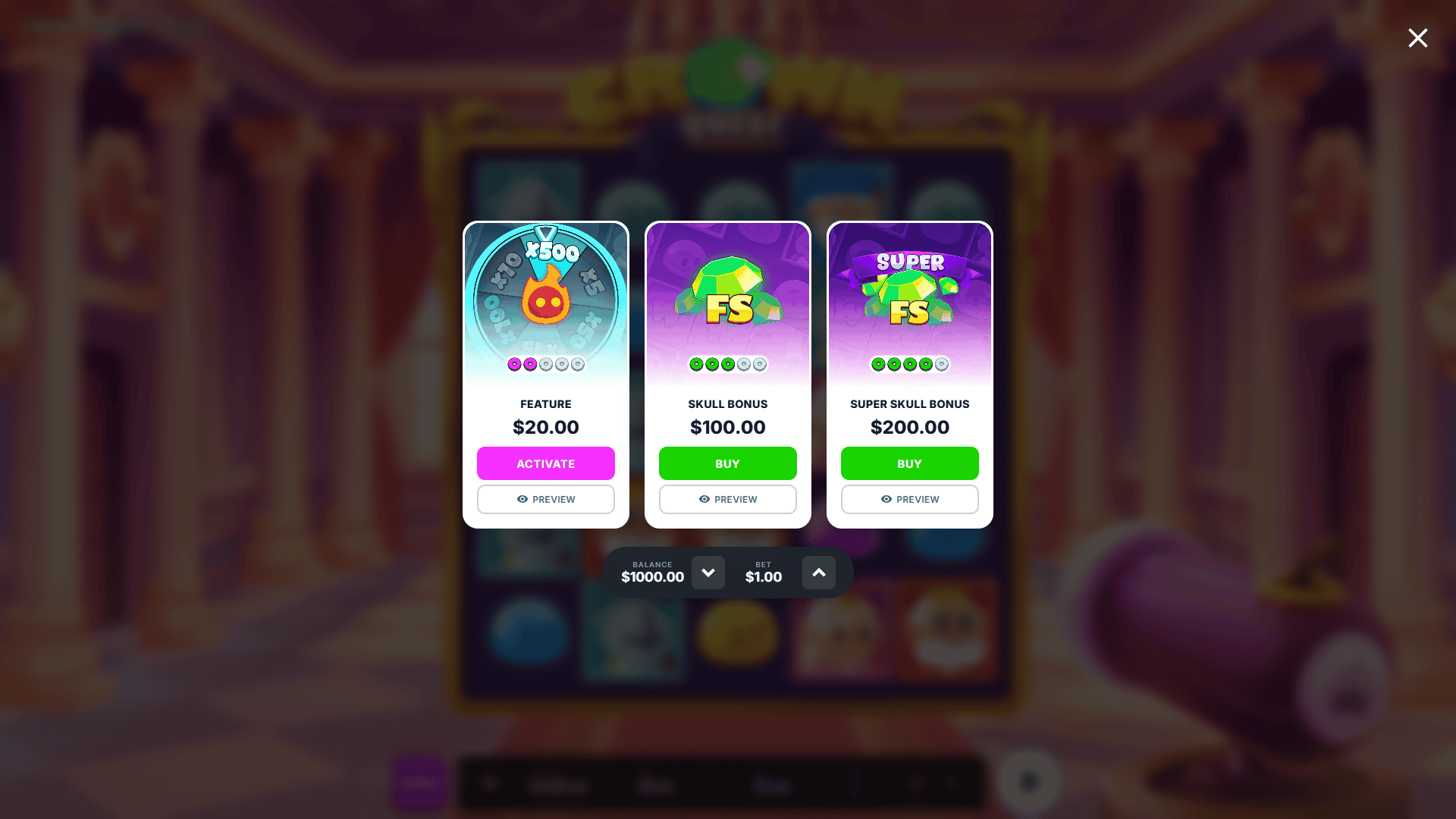 Crown Quest bonus buy menu