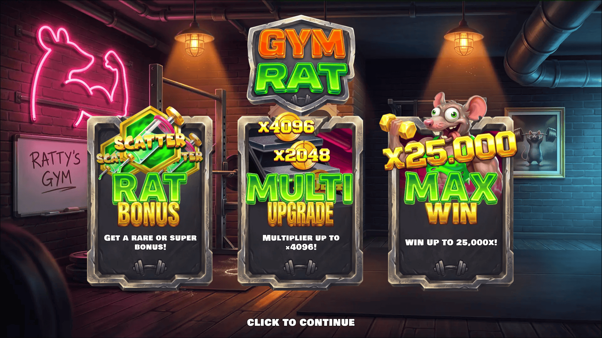 Gym Rat slot intro screen