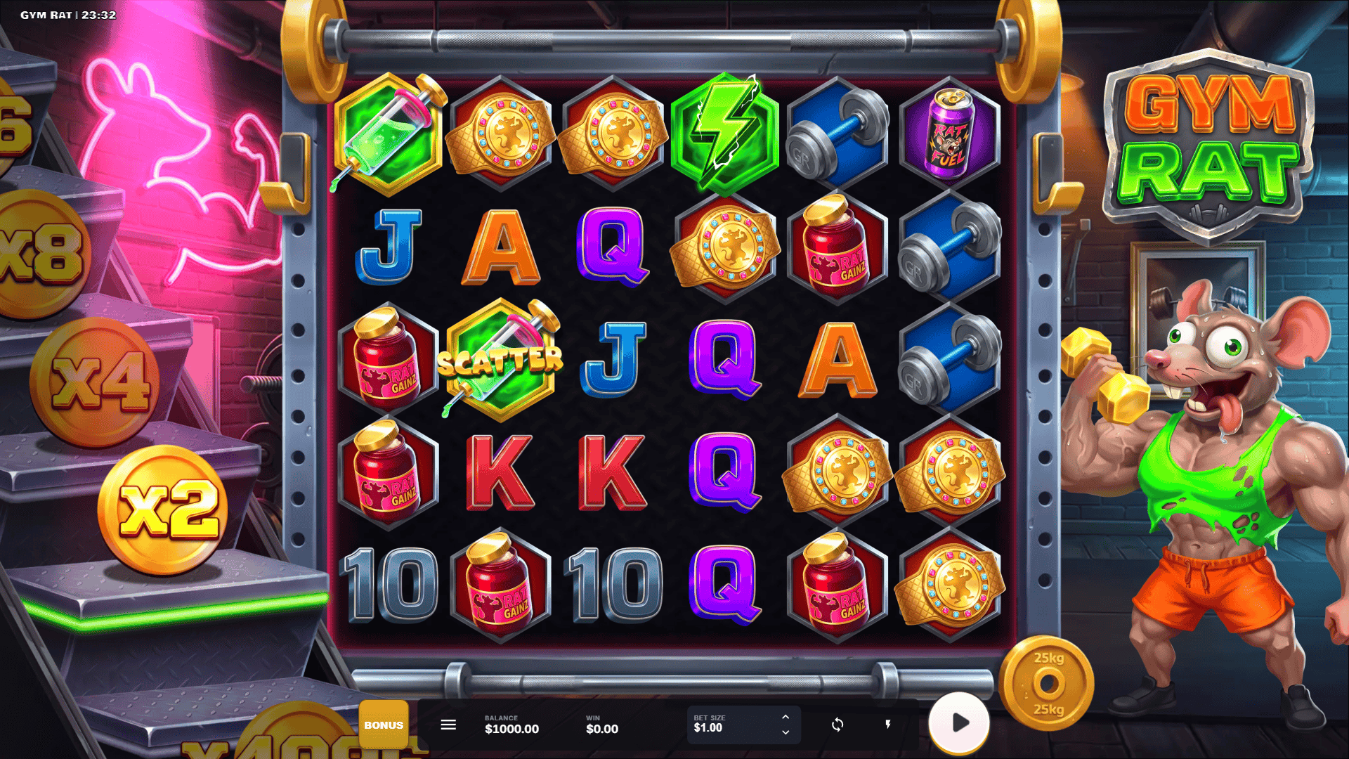 Gym Rat slot gameplay reels