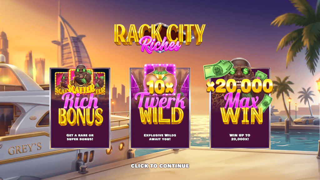 Donutgaming rack city riches intro screen