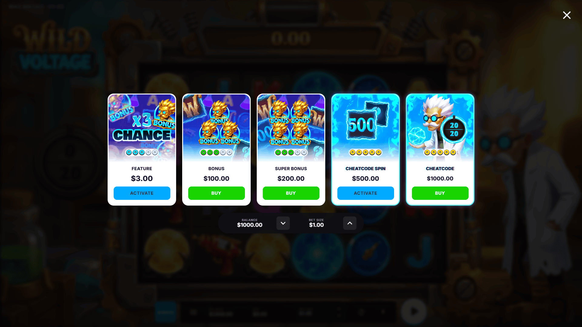 Wild Voltage bonus buy menu