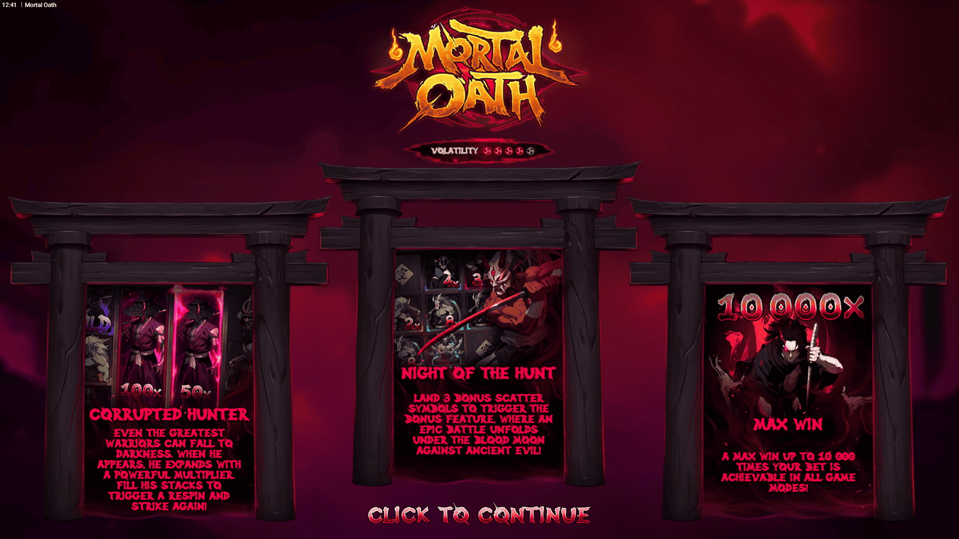 Mortal Oath slot intro screen