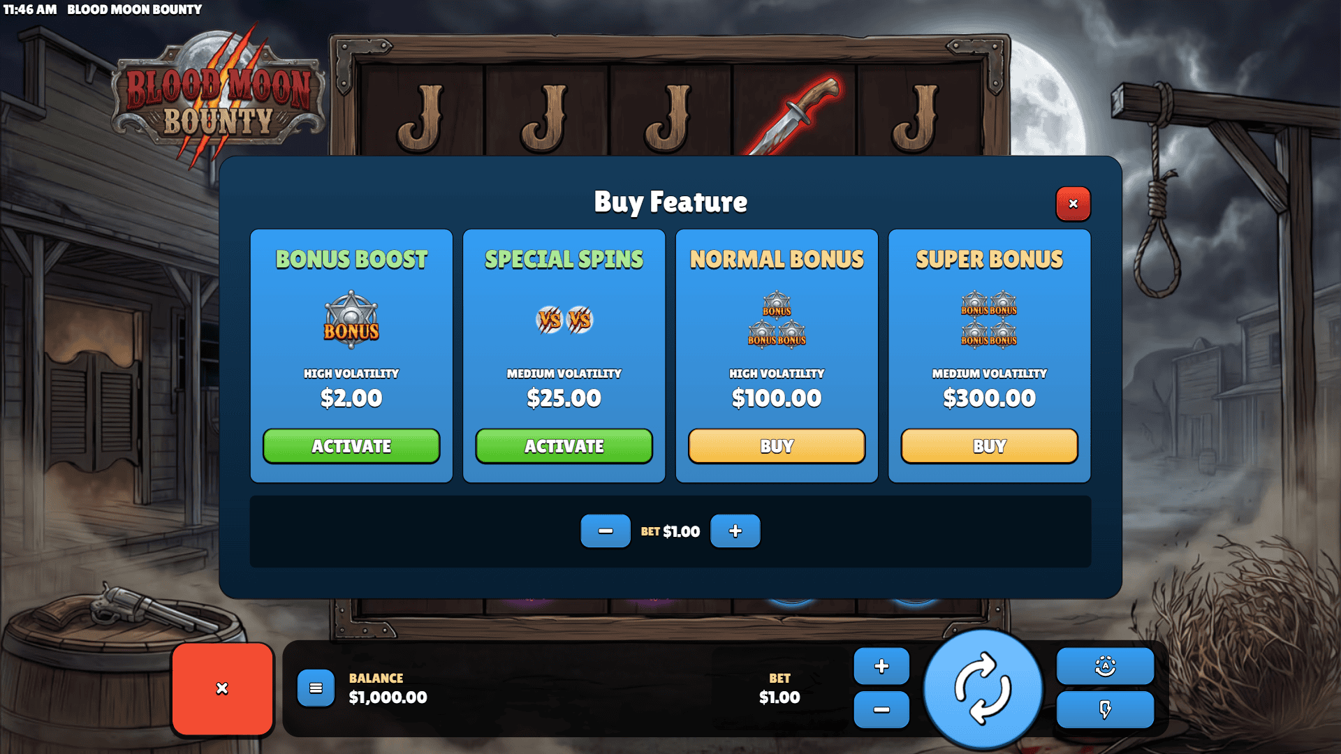 Blood Moon Bounty bonus buy menu