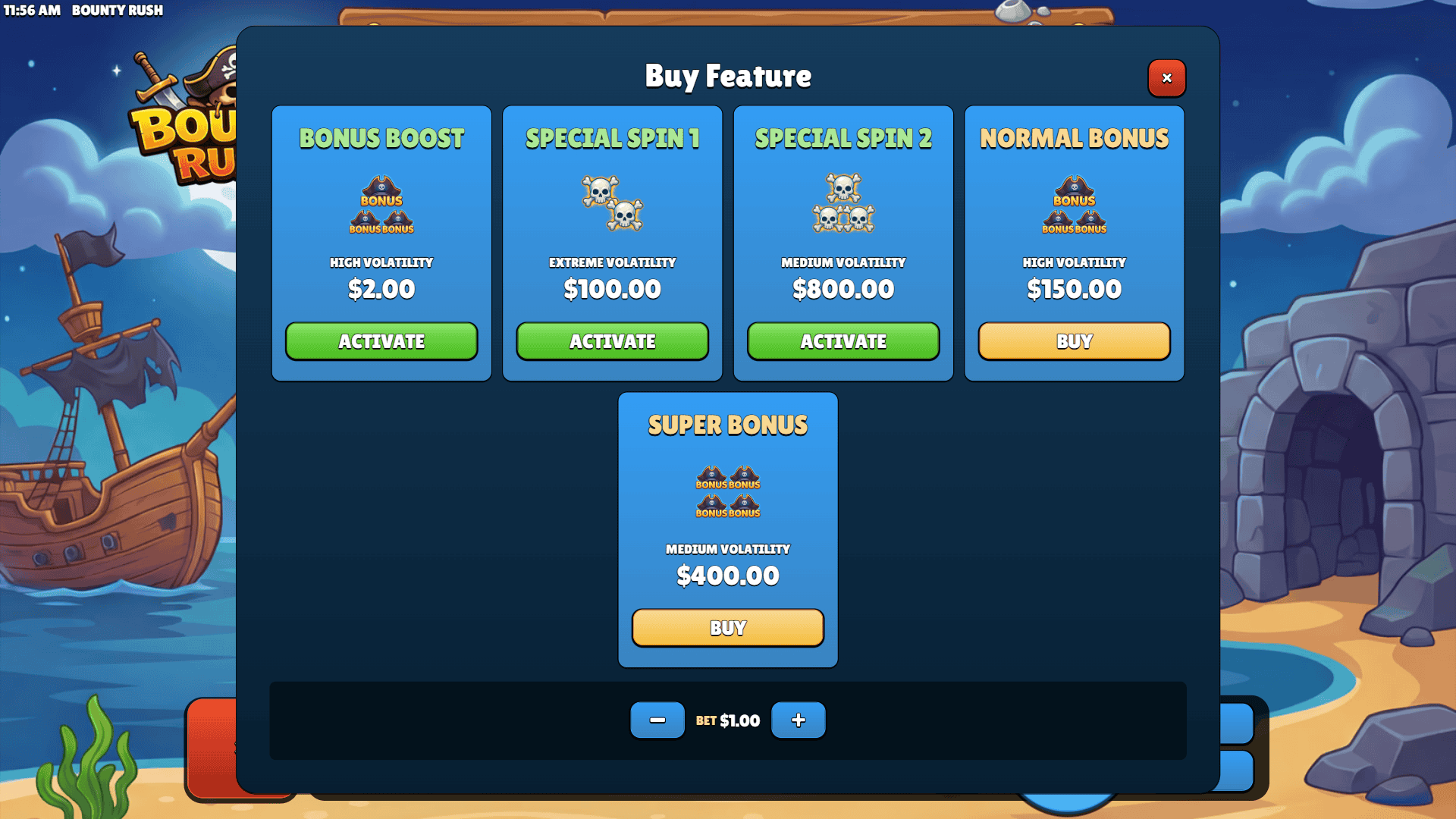 Bounty Rush bonus buy menu