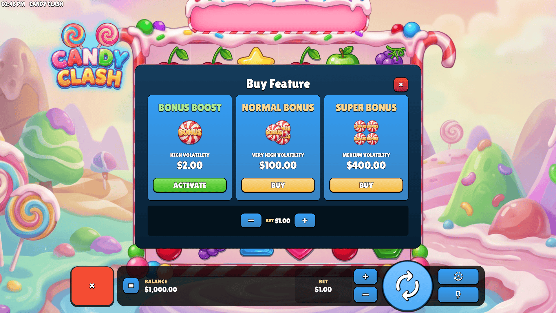 Candy Clash bonus buy menu