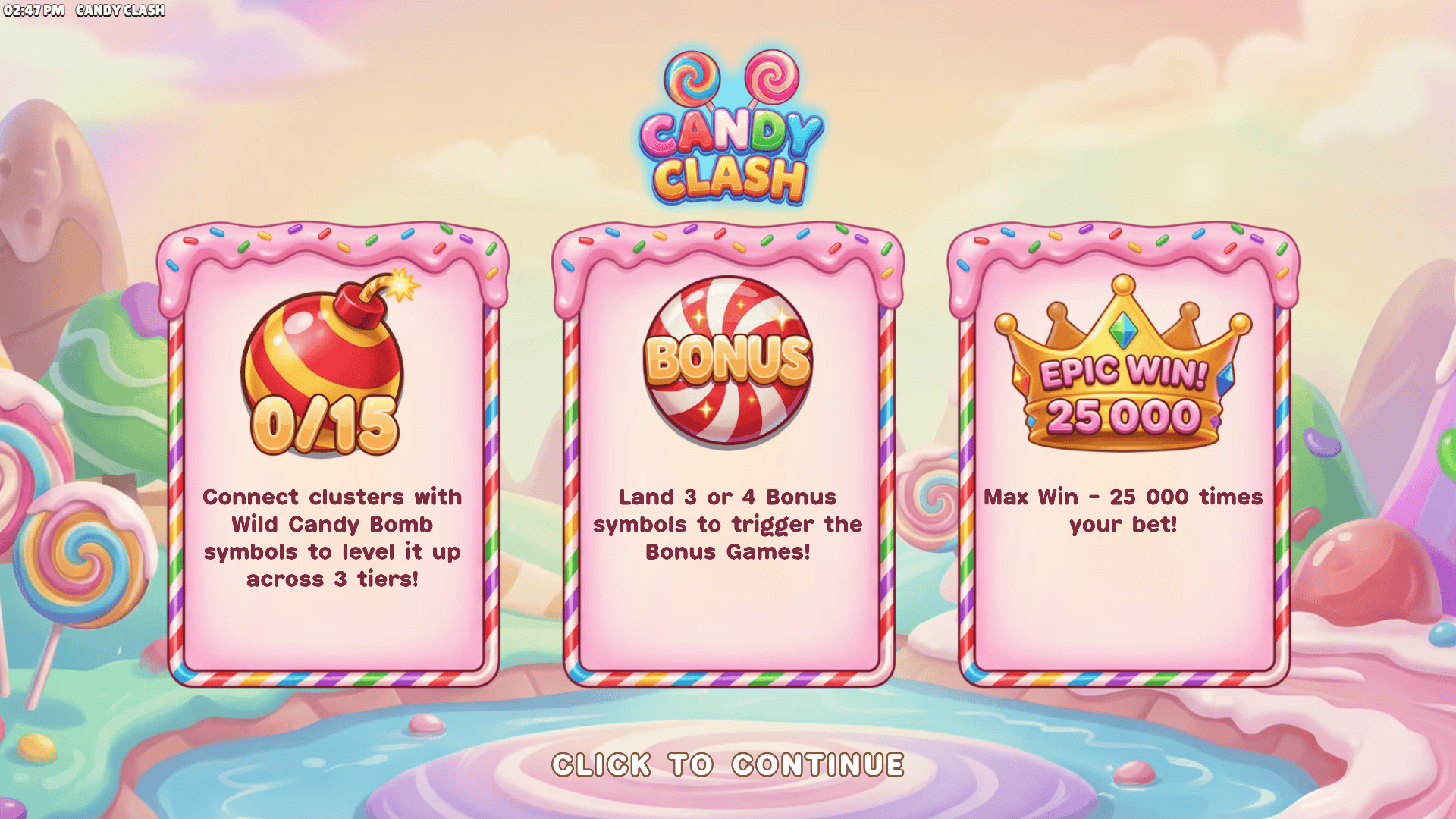 Candy Clash slot intro screen