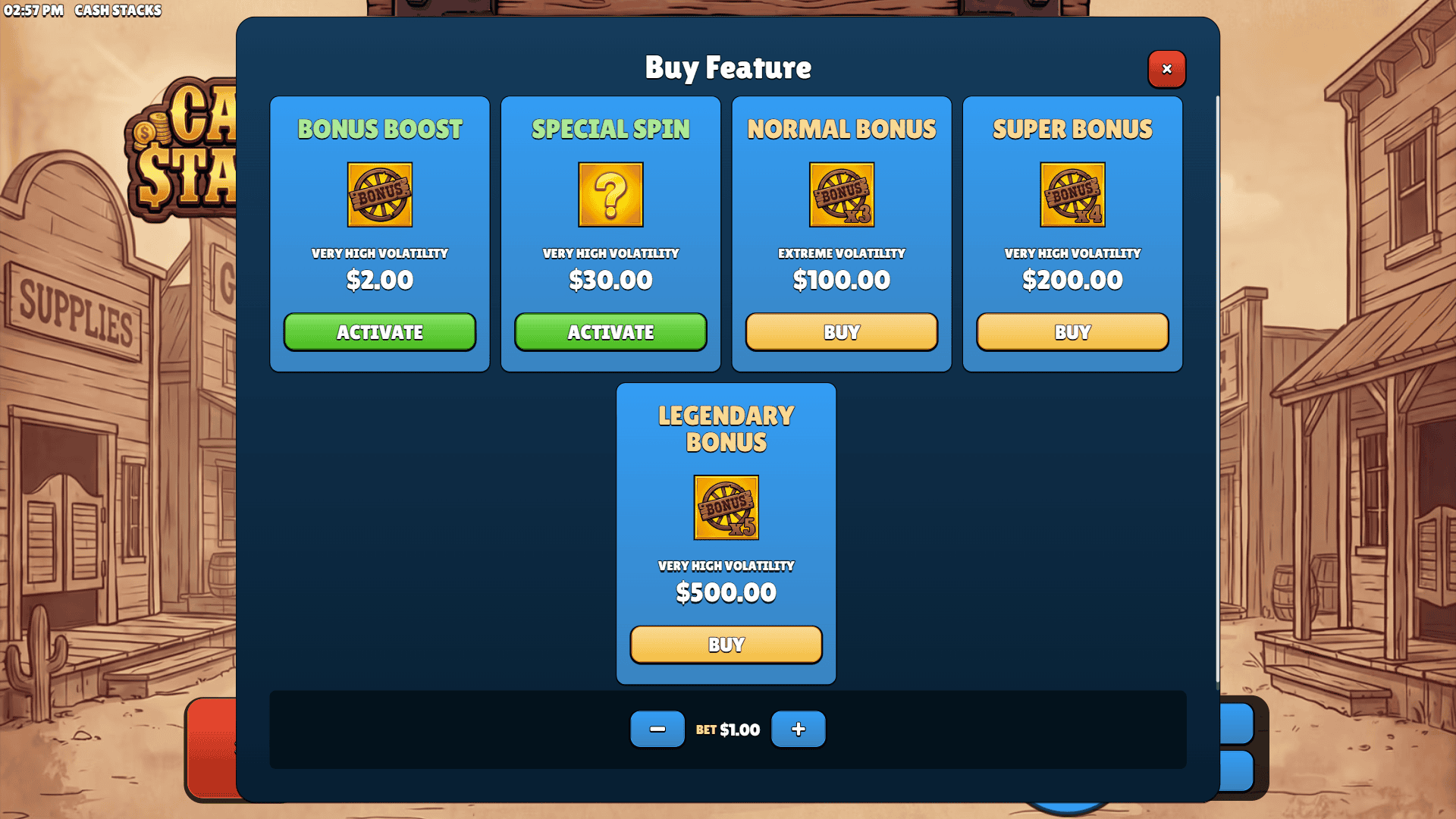 Cash Stacks bonus buy menu