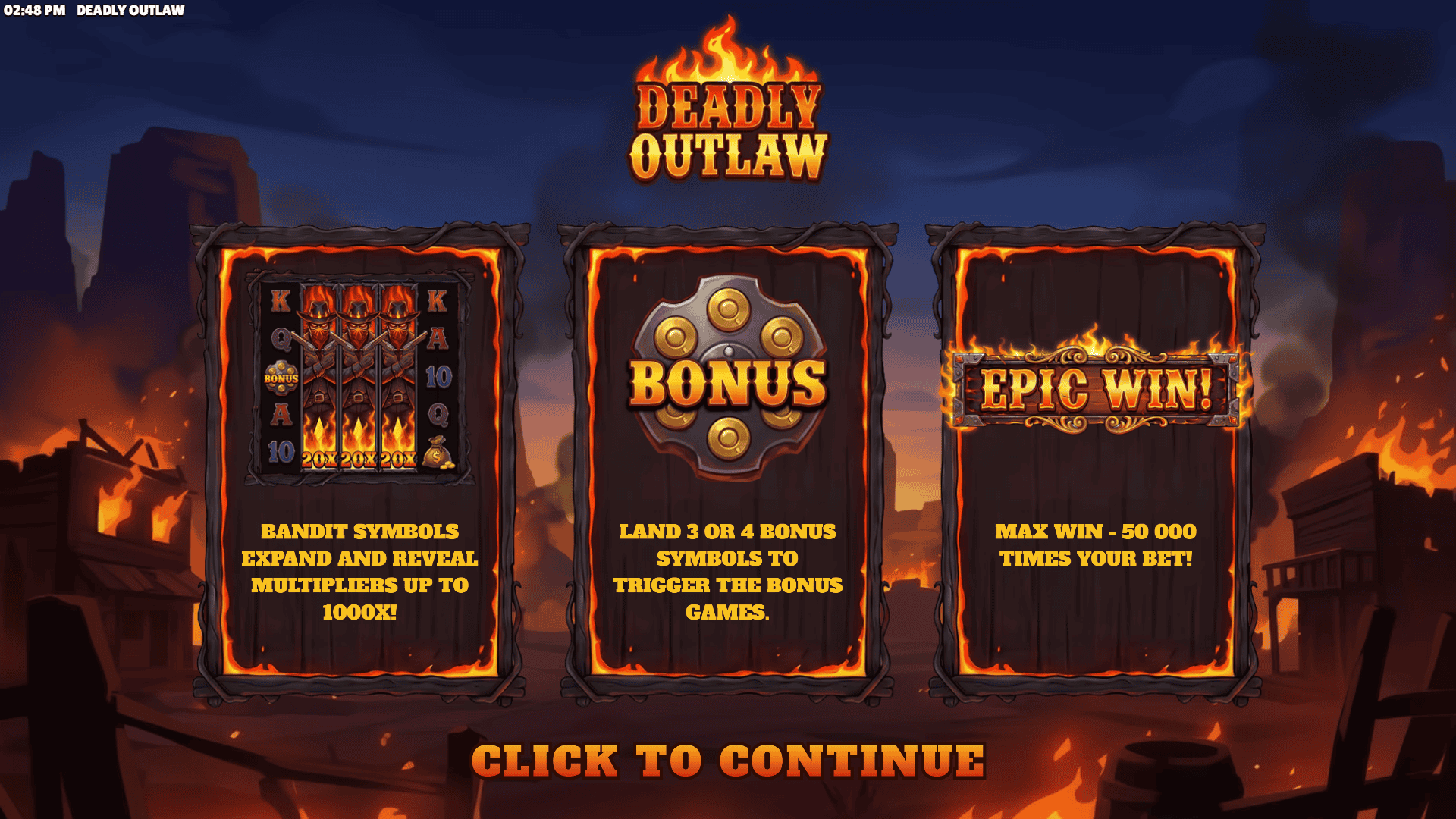 Deadly Outlaw slot intro screen