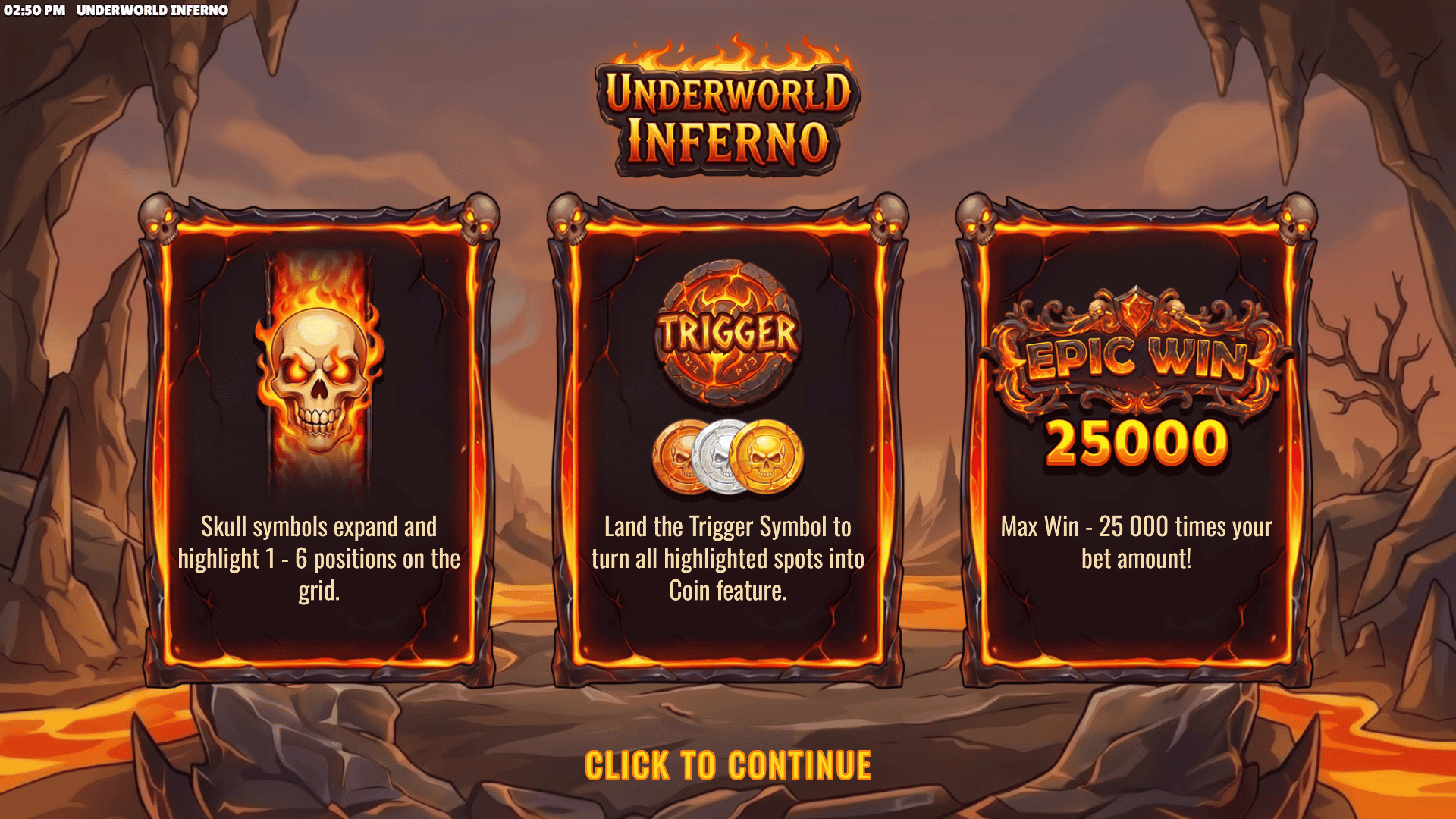 Underworld Inferno slot intro screen