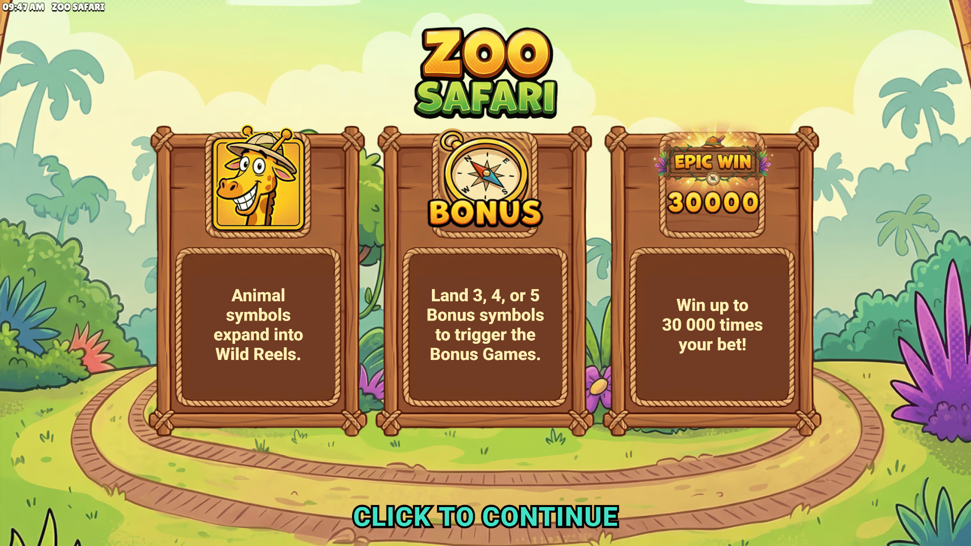 Zoo Safari slot intro screen