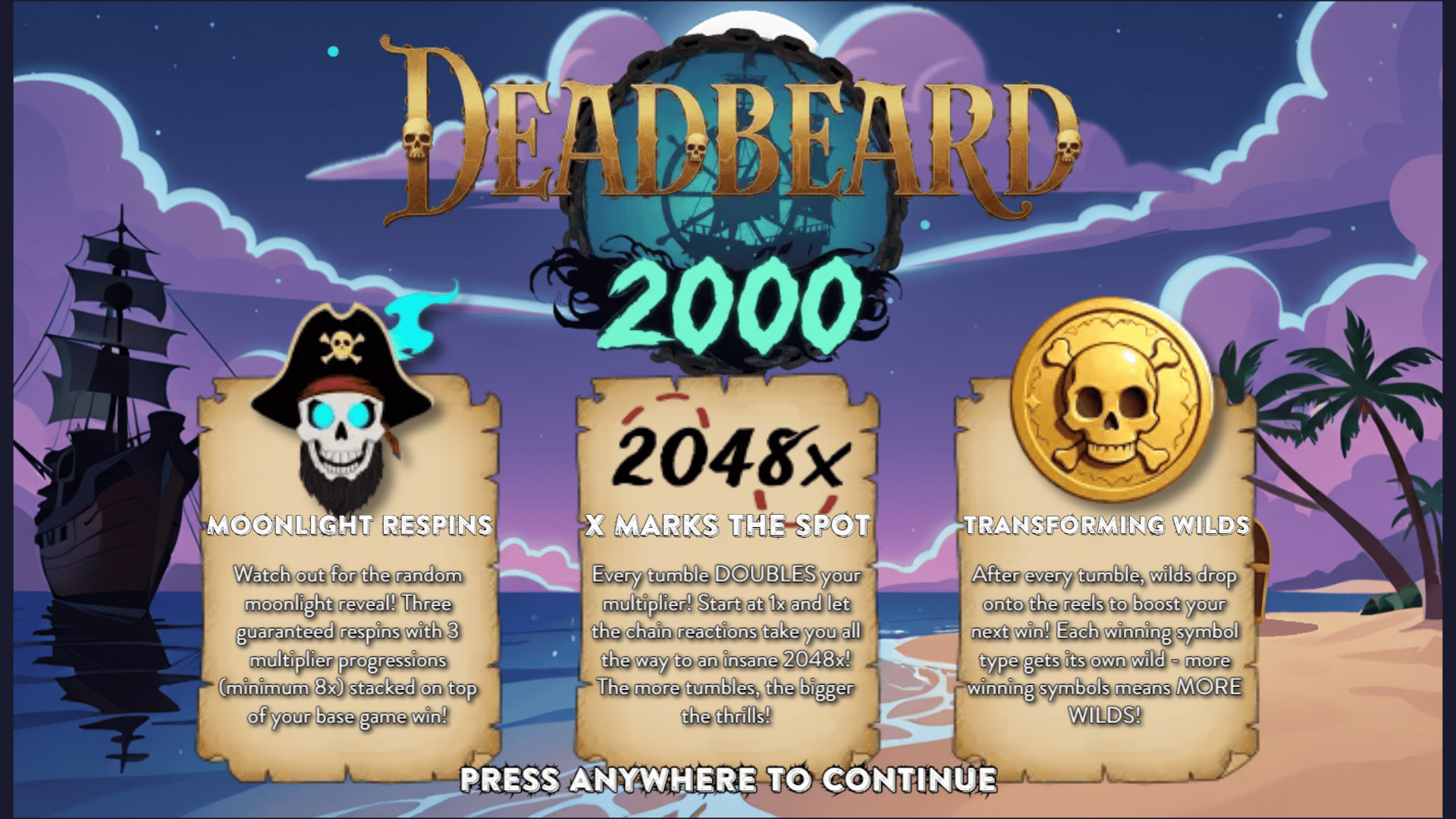 Deadbeard 2000 slot intro screen