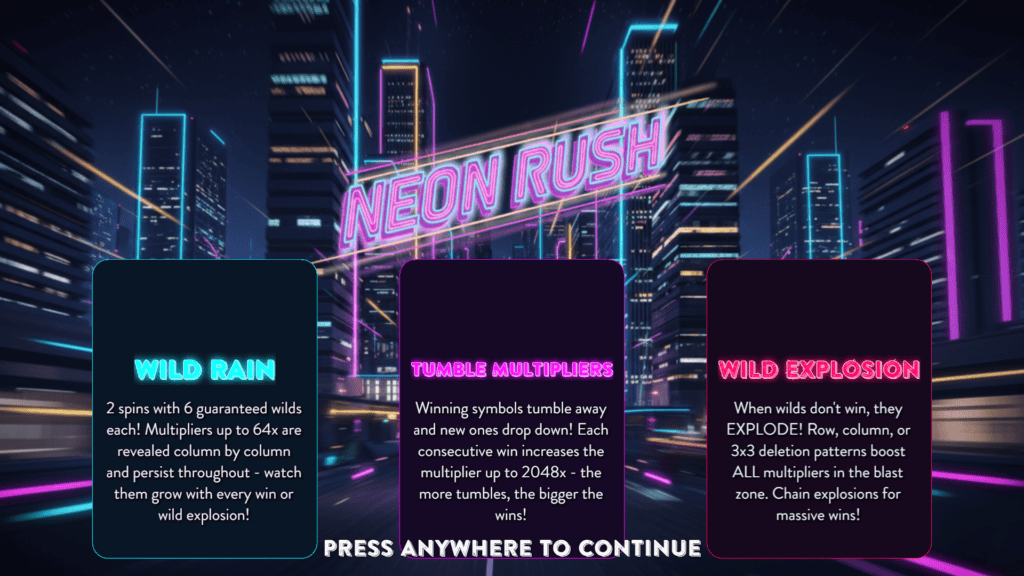 Goldleaf neon rush intro screen