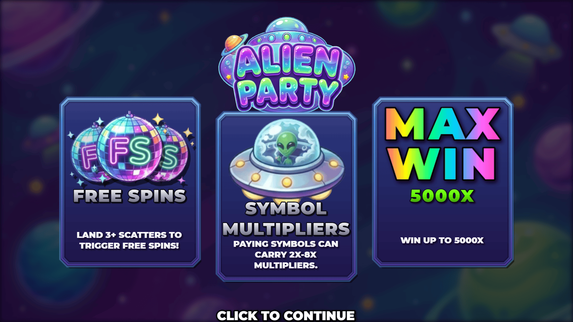 Alien Party slot intro screen